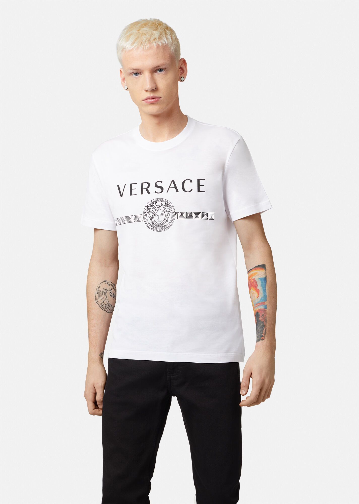 image of Versace White Slim Fit Medusa Logo Print T-Shirt Xl, Men's