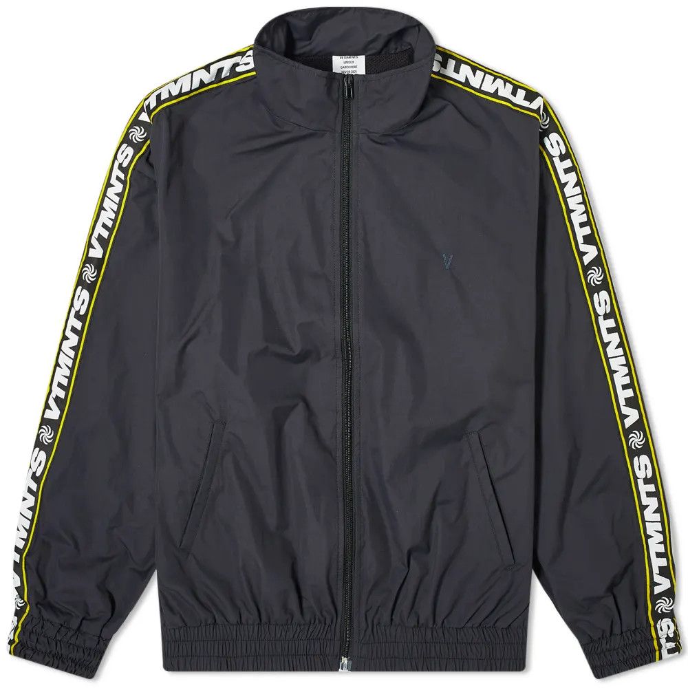 $1530 VETEMENTS black logo tape zip up track jacket Small