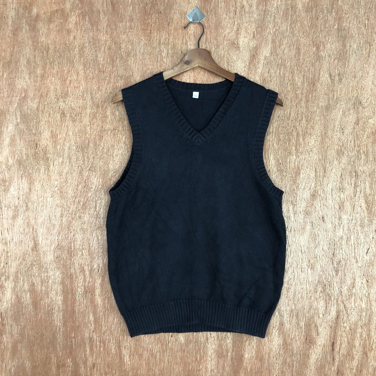 Vintage Japan Black plain Knit Vest #c846 Size US S / EU 44-46 / 1 - 3 Thumbnail