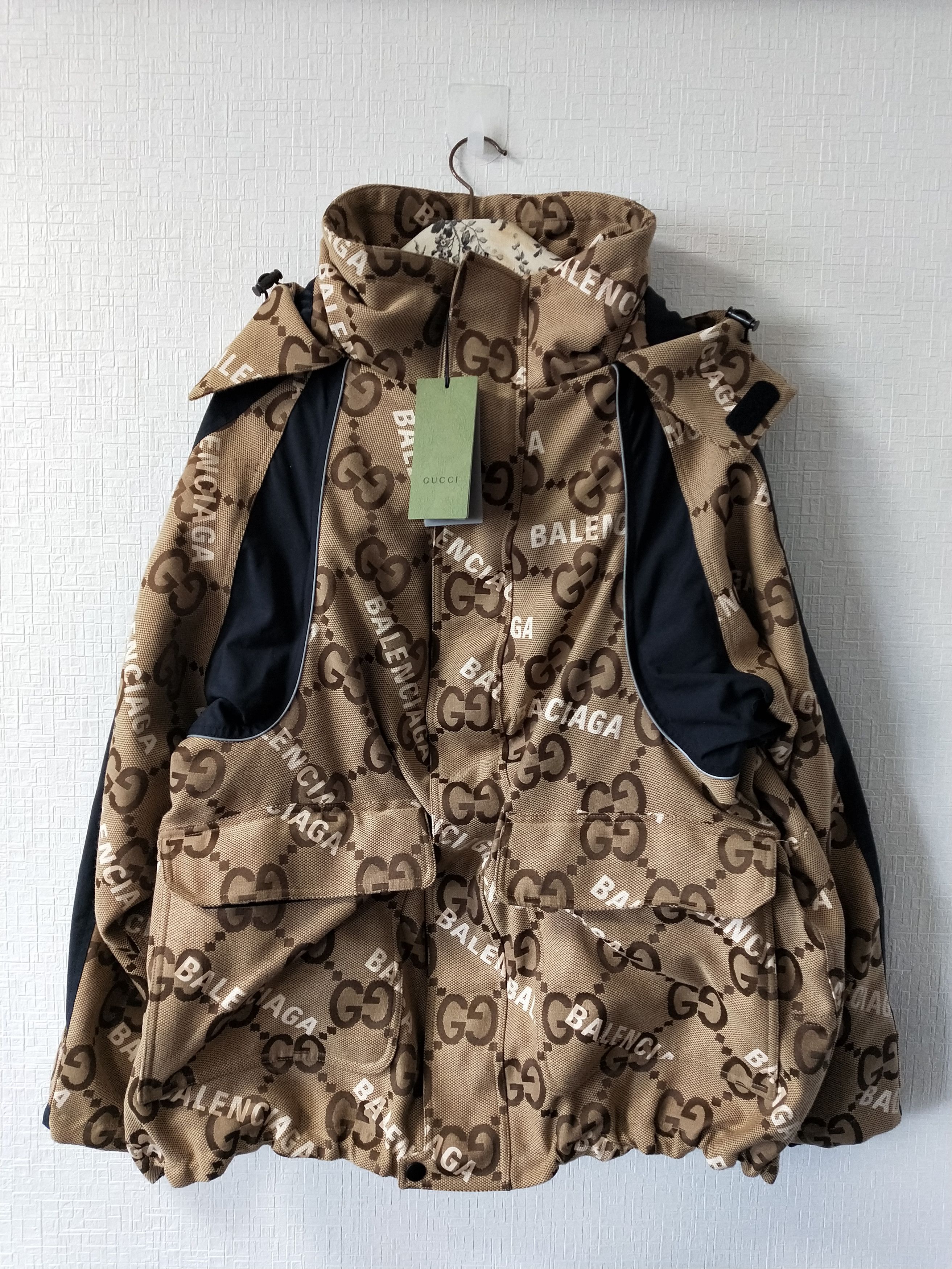 image of Balenciaga x Gucci 'hacker Project' GG Jumbo Jacket in Beige, Men's (Size 2XL)