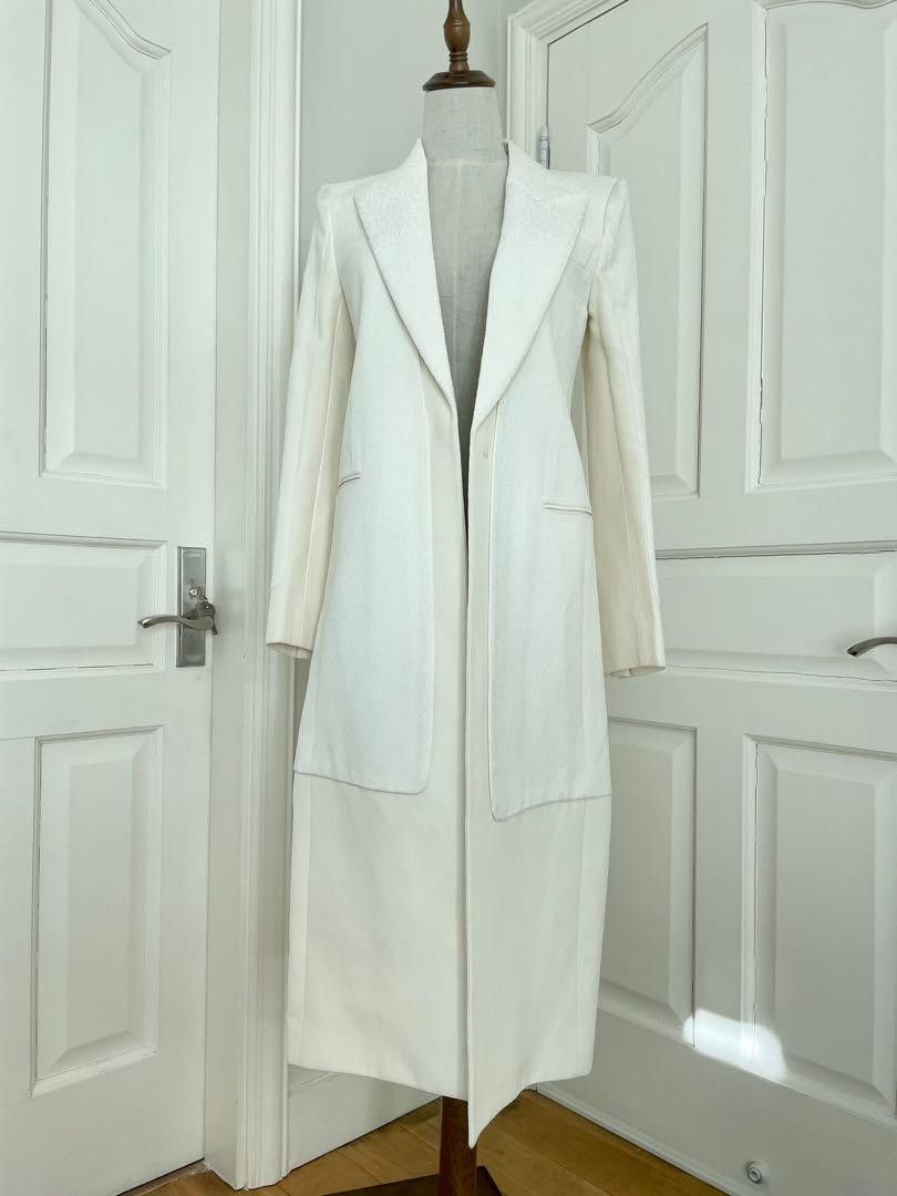 image of Old Celine White Jacquard Coat, Women's (Size Small)