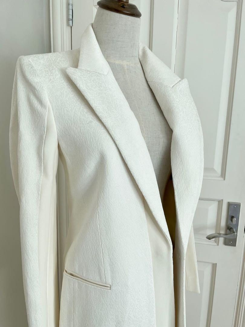Celine Old Celine White Jacquard Coat Size S / US 4 / IT 40 - 3 Thumbnail