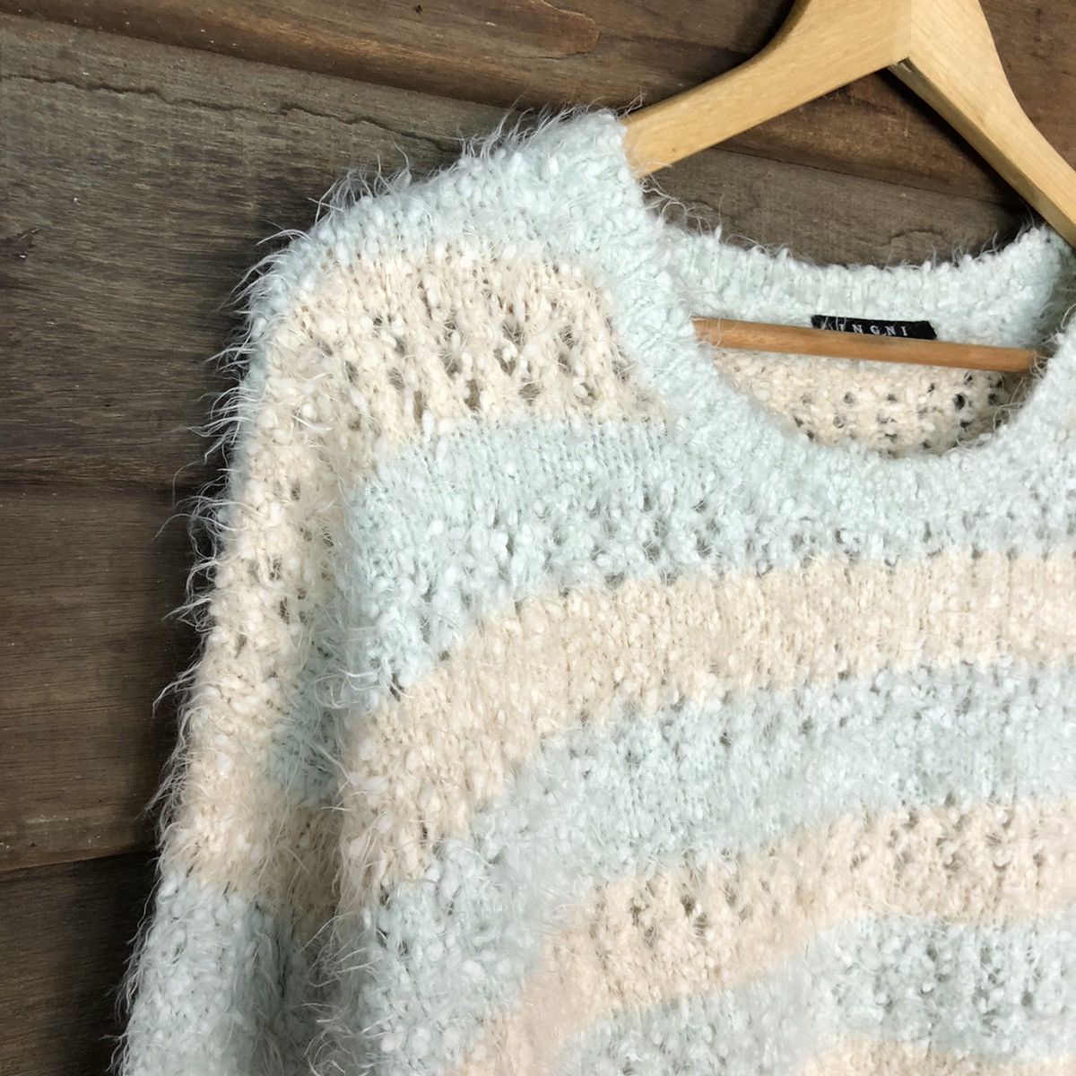 Japanese Brand Igni Blue Stripe crochet Shaggy Fur Mohair Knitwear #6978 Size S / US 4 / IT 40 - 6 Thumbnail
