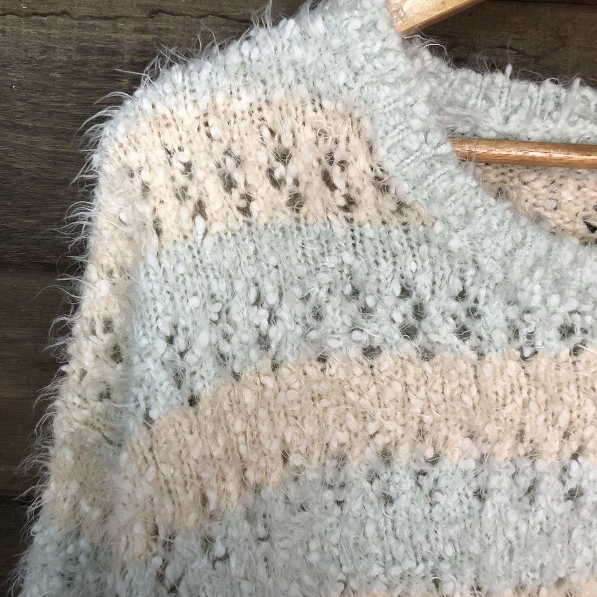 Japanese Brand Igni Blue Stripe crochet Shaggy Fur Mohair Knitwear #6978 Size S / US 4 / IT 40 - 7 Thumbnail