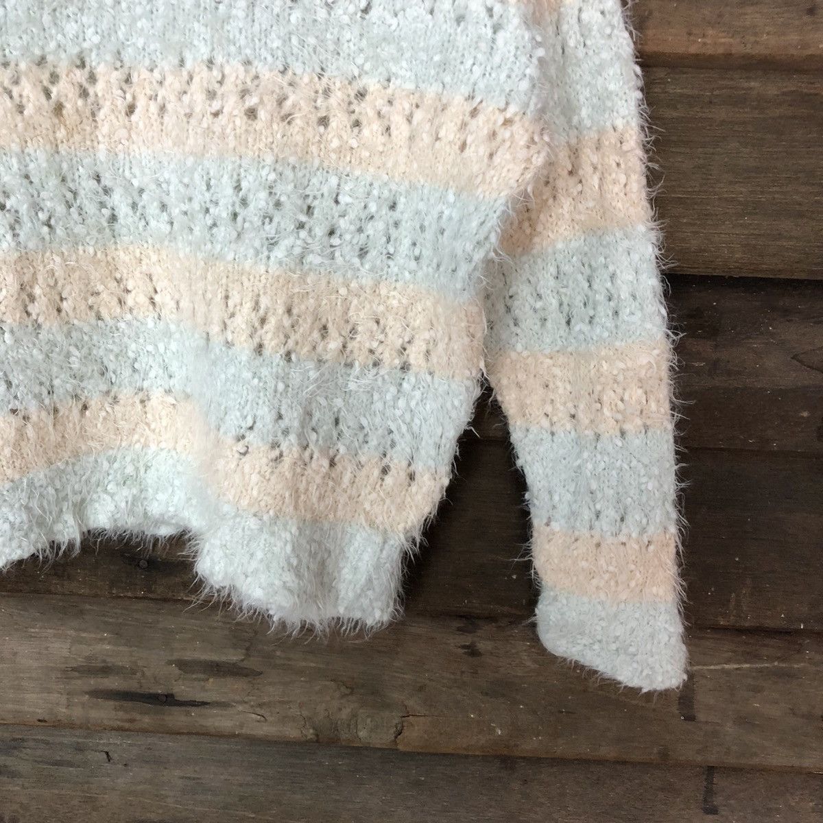 Japanese Brand Igni Blue Stripe crochet Shaggy Fur Mohair Knitwear #6978 Size S / US 4 / IT 40 - 5 Thumbnail