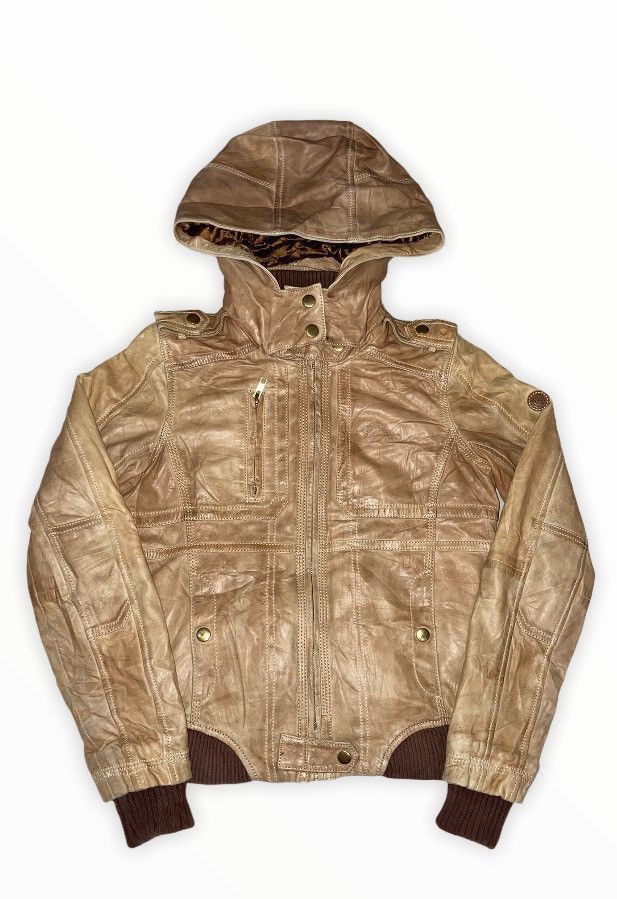 Tommy Hilfiger TOMMY HILFIGER DENIM LEATHER JACKET HOODIE Size US XS / EU 42 / 0 - 1 Thumbnail