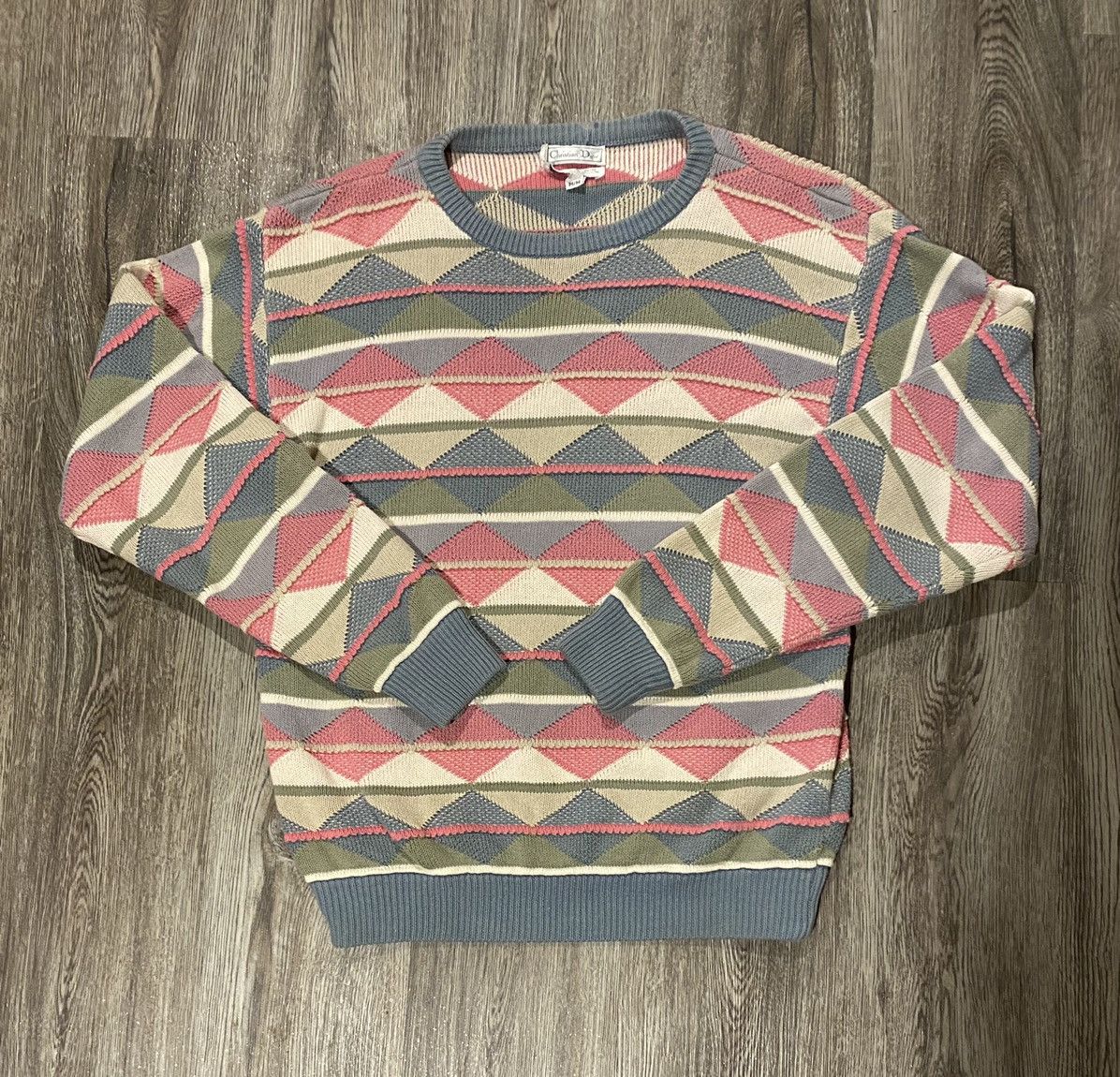 image of Christian Dior Monsieur x Vintage Christian Dior Pastel 3D Geometric Knit Sweater (Size Medium)
