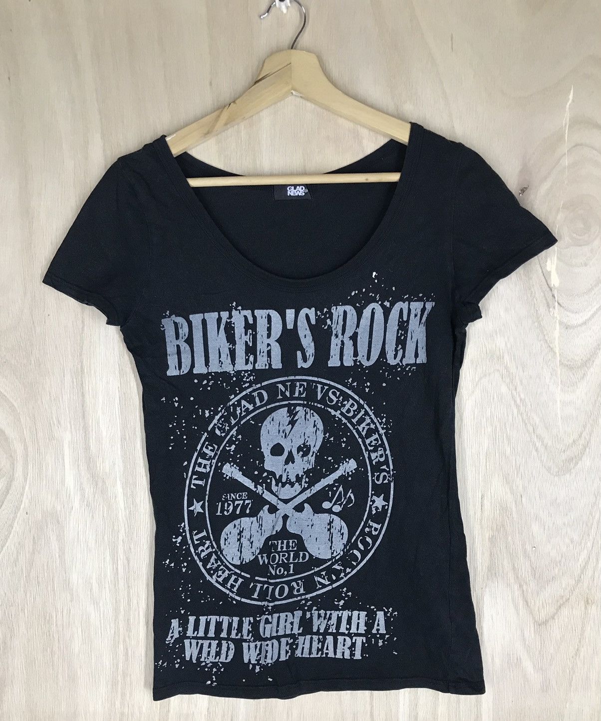 image of Vintage Glad News Bikers Rock Tees in Black, Women's (Size Small)