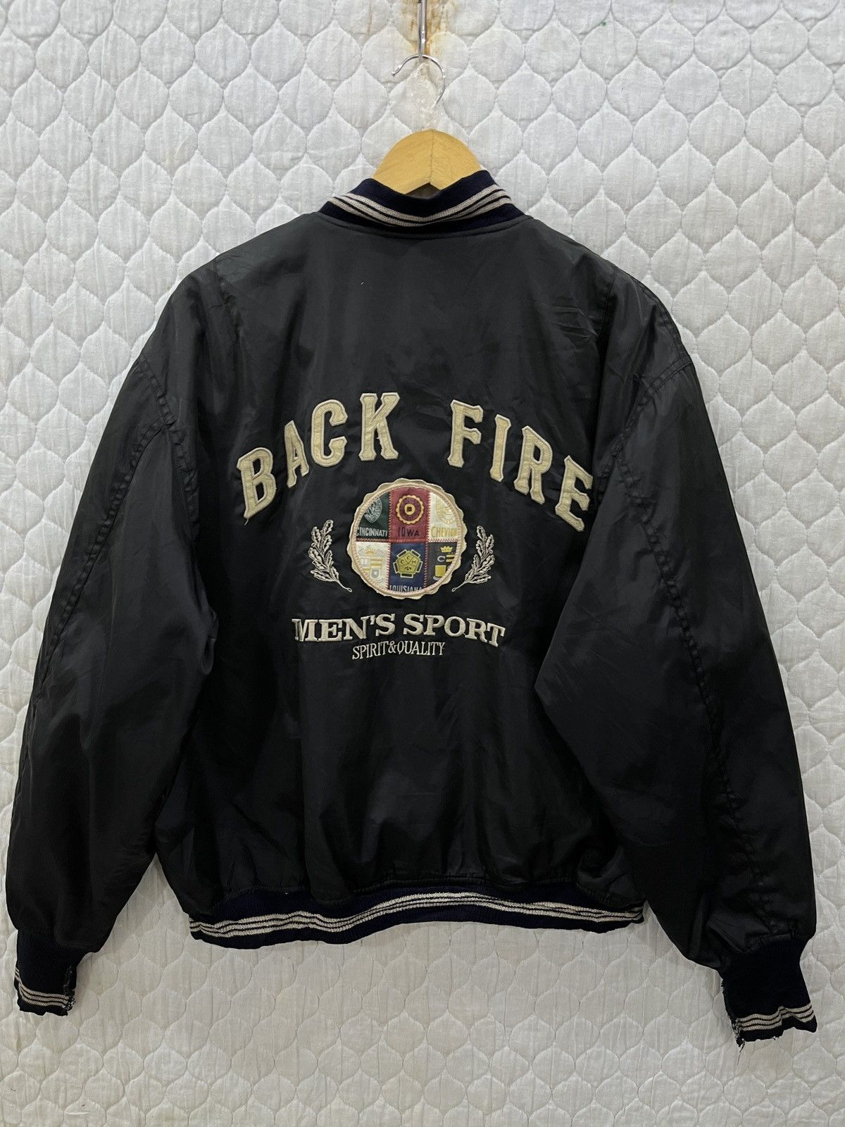 (Ppp). VINTAGE BACK FIRE HYPEBEAST VARSITY JACKET