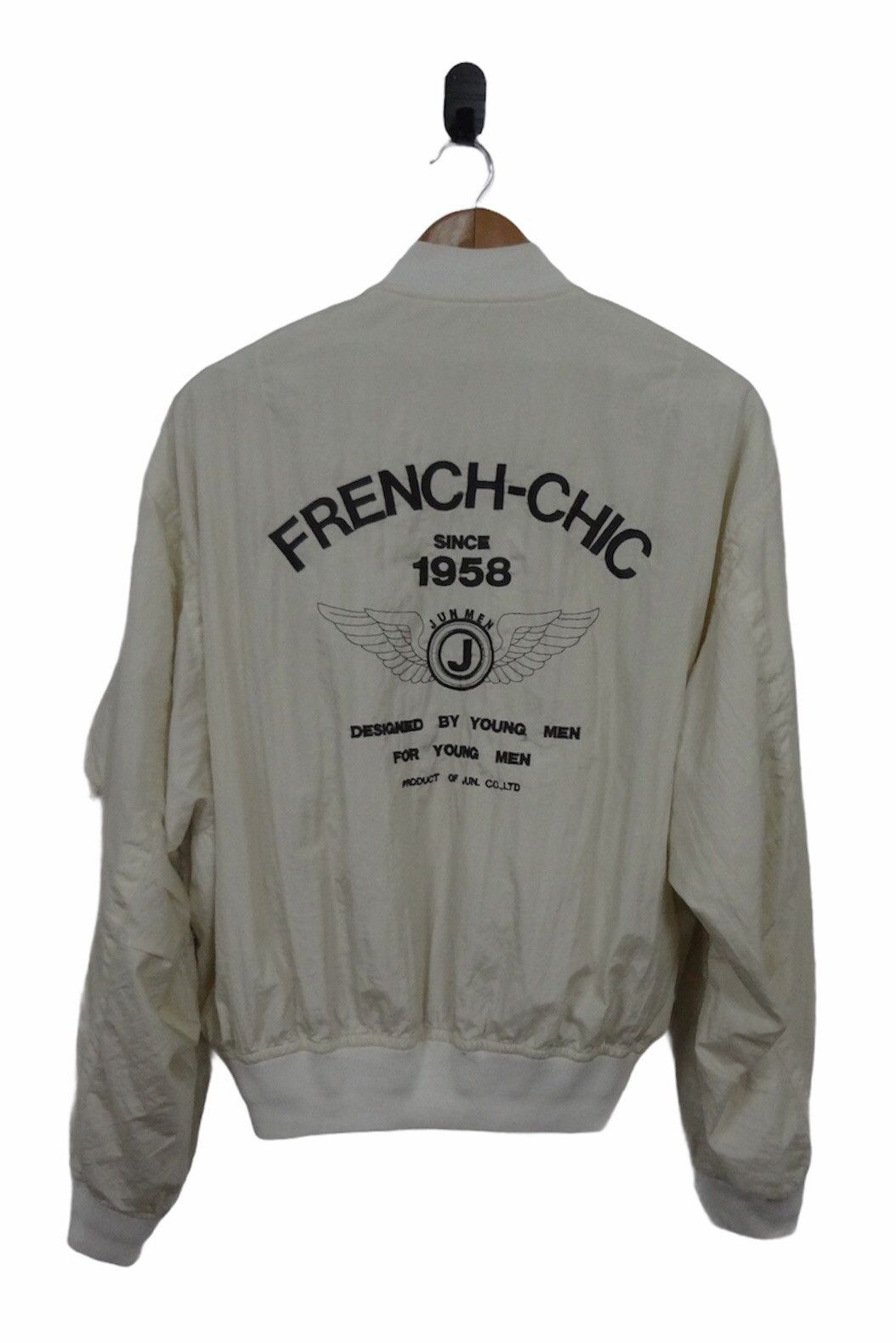 Designer × Japanese Brand Vintage JUN MEN “French-Chic” Bomber Jacket – Ivory Nylon – Size US M / EU 48-50 / 2 - 1 Thumbnail
