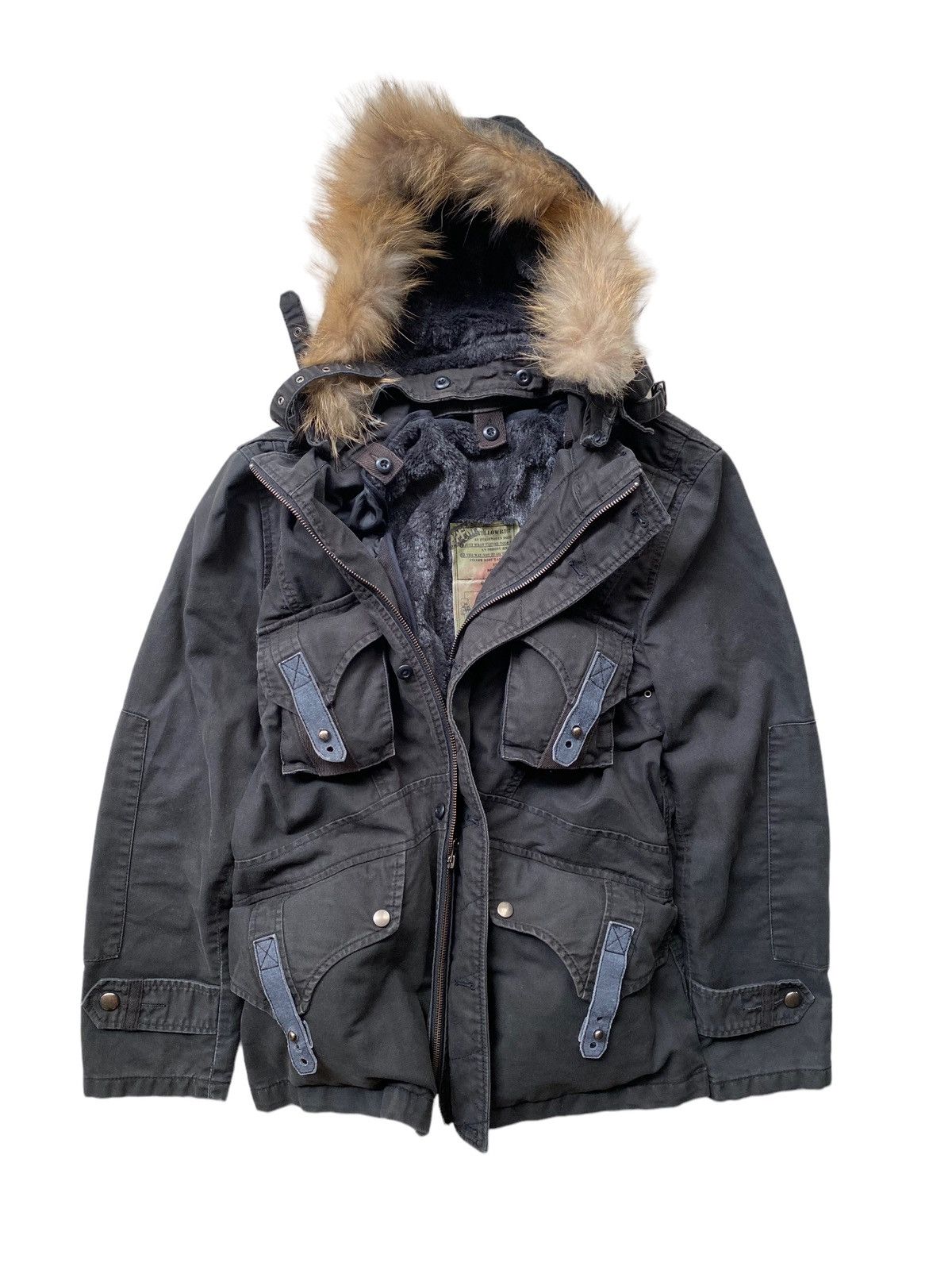 image of Ppfm Military Bondage Punk Faux Fur Jacket + Miharayasuhiro in Black, Men's (Size Large)