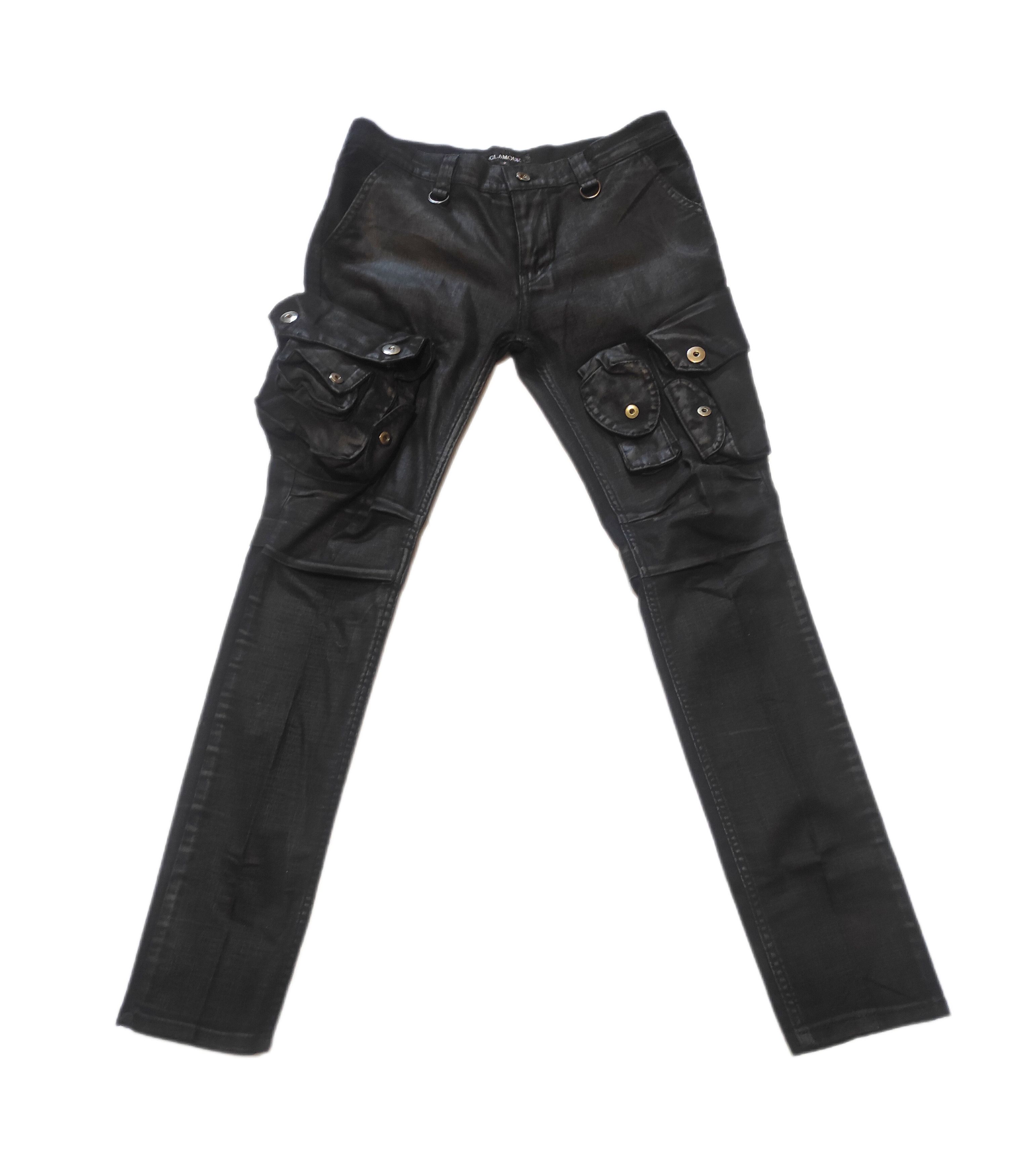 image of Glamour Beautiful Denim Cargo Pants Spandex Black Coated in Coal Black, Men's (Size 30)