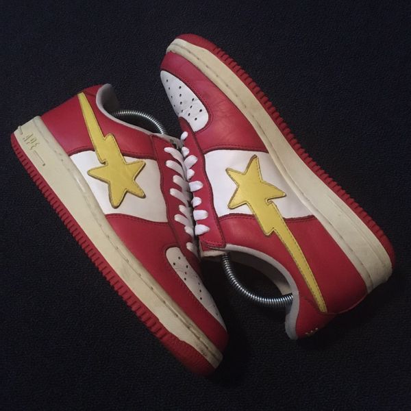 Bape OG BATHING APE BAPESTA GENUINE LEATHER RED YELLOW SHOES | Grailed