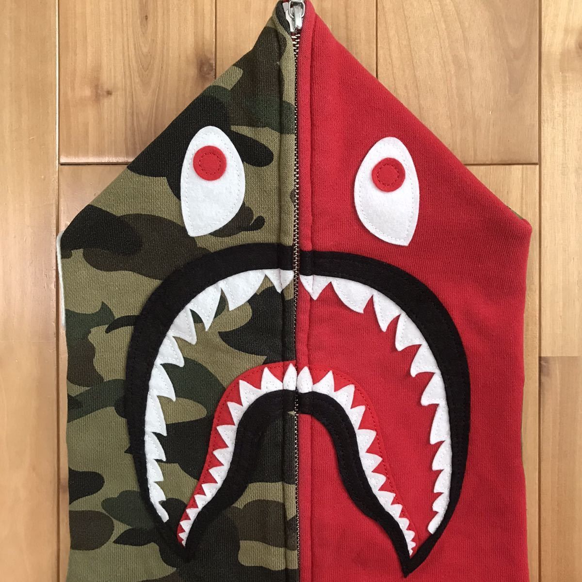 Bape BAPE 1st camo green × red shark full zip hoodie ape | Grailed