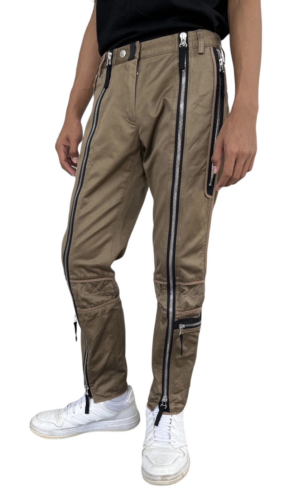 Pre-owned Dries Van Noten Fye Designer Grunge Multi Zipper Pants In Brown