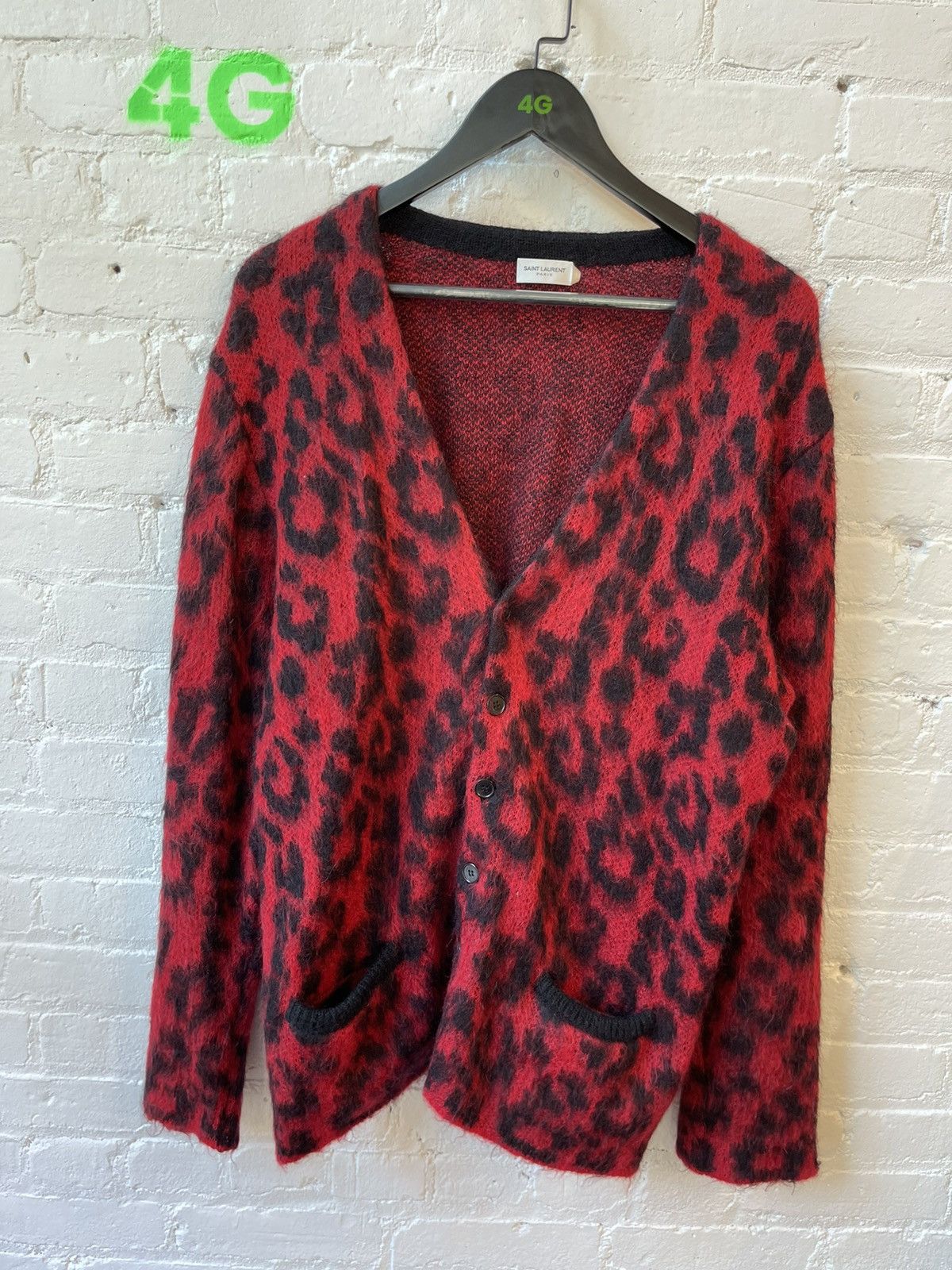 image of Hedi Slimane x Saint Laurent Paris Slp Fw13 Red Babycat Leopard Cardigan Sweater Grail!!! in Black 
