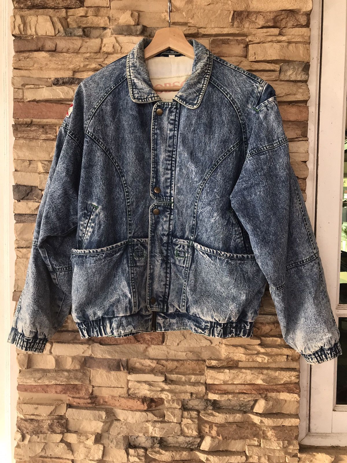 Vintage Vintage 80s Bobson Acid Wash Denim Down Bomber JackeT Size US L / EU 52-54 / 3 - 1 Thumbnail