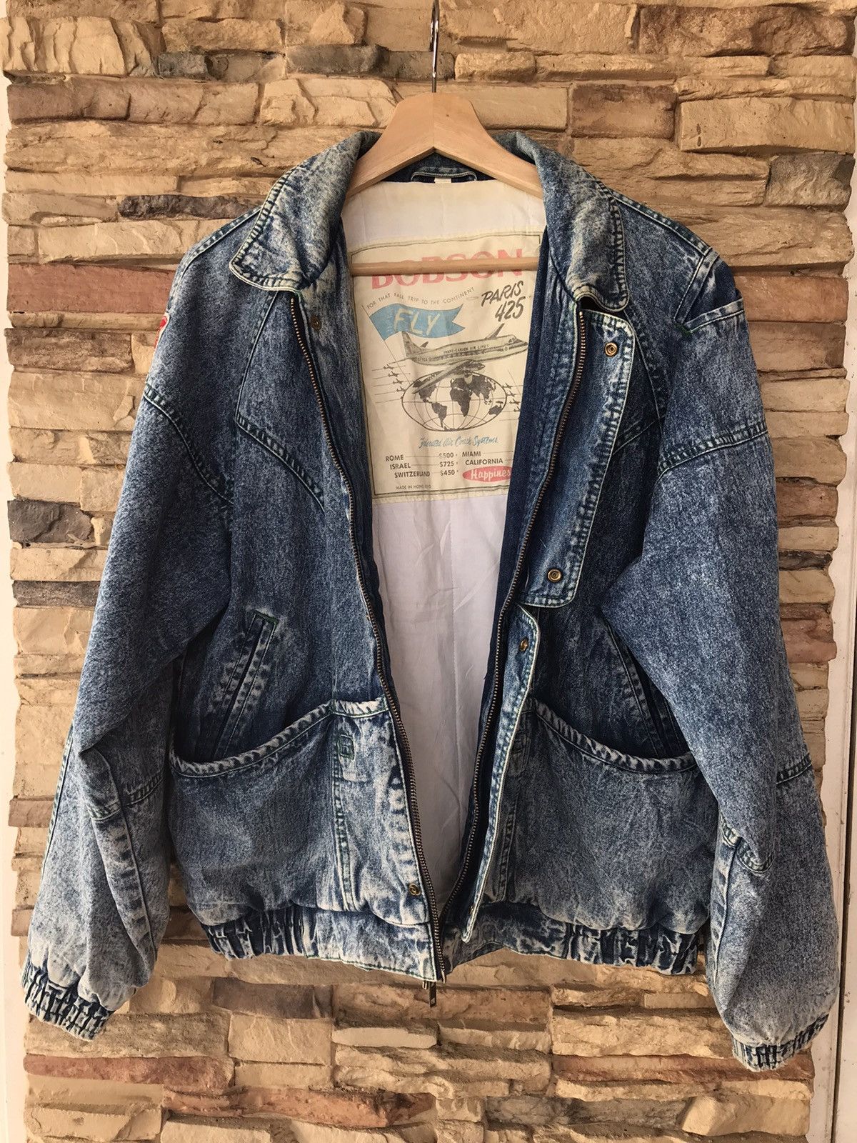 Vintage Vintage 80s Bobson Acid Wash Denim Down Bomber JackeT Size US L / EU 52-54 / 3 - 9 Thumbnail
