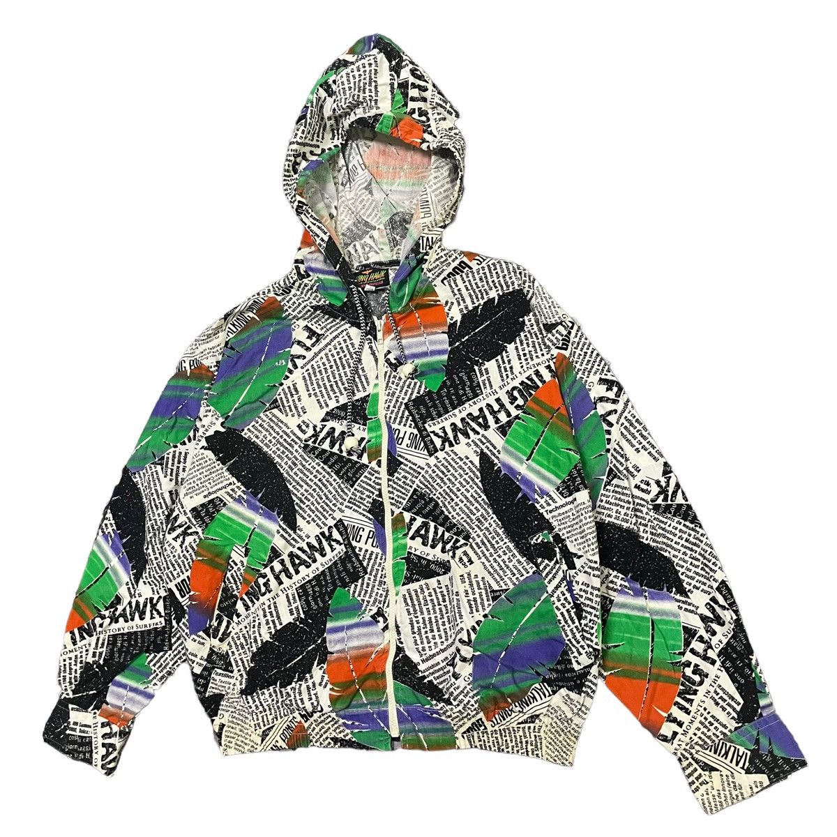 20471120 × Hysteric Glamour × Japanese Brand 💥 80s FLYING HAWK NEWSPAPER MOTIF HOODIE SWEATER Size US L / EU 52-54 / 3 - 2 Thumbnail