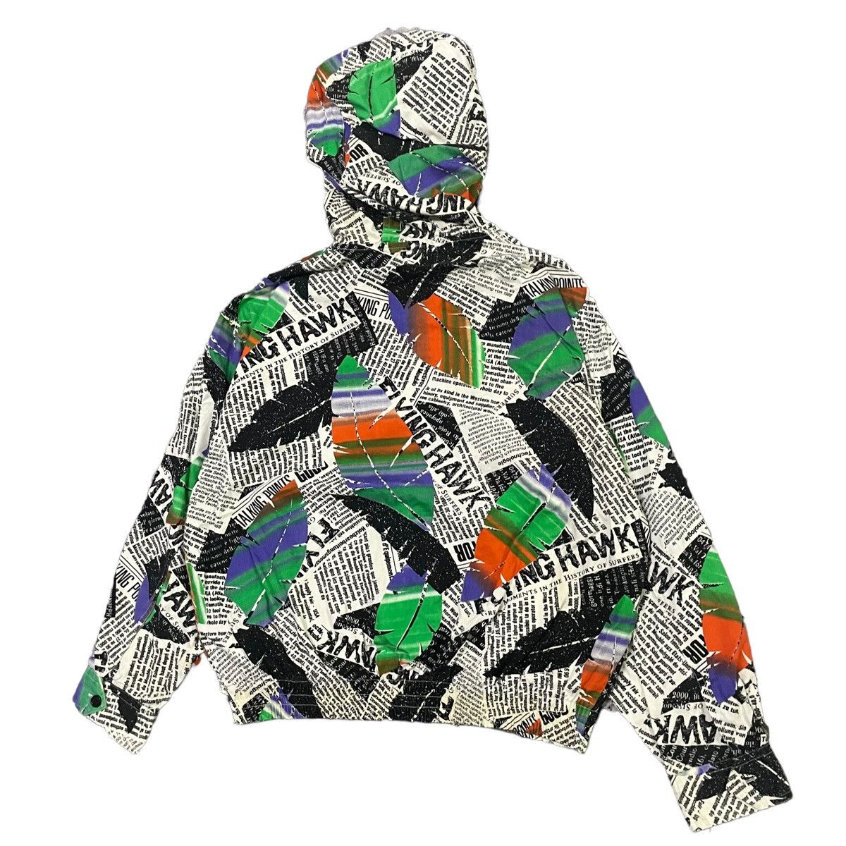 20471120 × Hysteric Glamour × Japanese Brand 💥 80s FLYING HAWK NEWSPAPER MOTIF HOODIE SWEATER Size US L / EU 52-54 / 3 - 9 Thumbnail