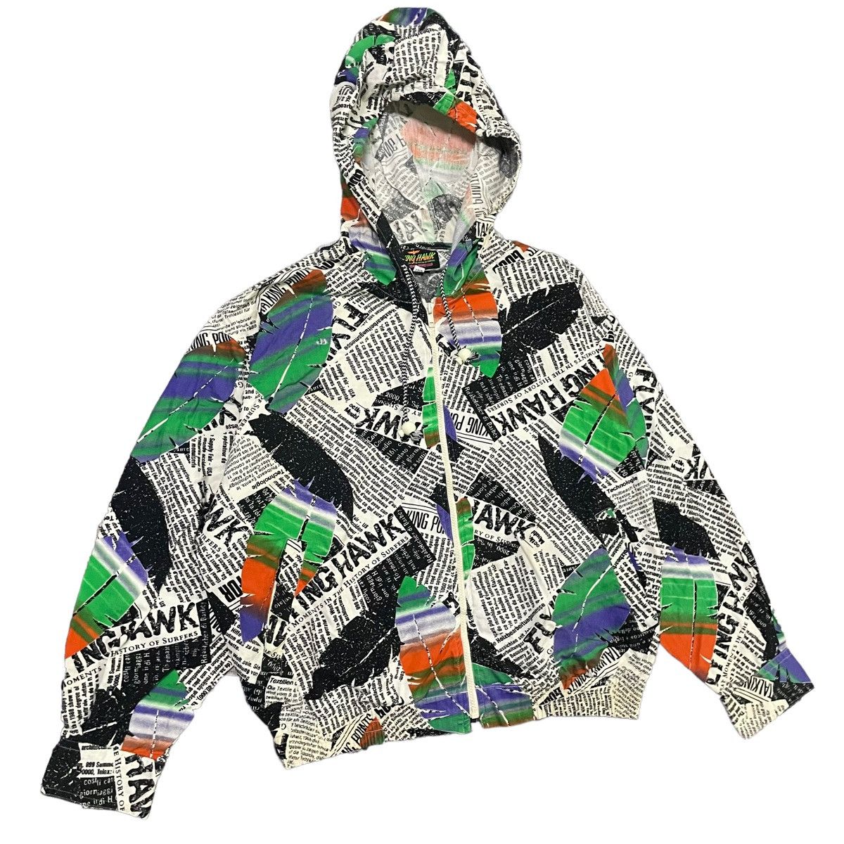 20471120 × Hysteric Glamour × Japanese Brand 💥 80s FLYING HAWK NEWSPAPER MOTIF HOODIE SWEATER Size US L / EU 52-54 / 3 - 3 Thumbnail