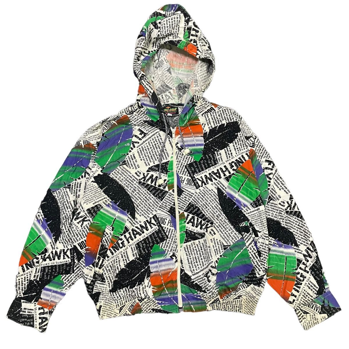 20471120 × Hysteric Glamour × Japanese Brand 💥 80s FLYING HAWK NEWSPAPER MOTIF HOODIE SWEATER Size US L / EU 52-54 / 3 - 1 Thumbnail