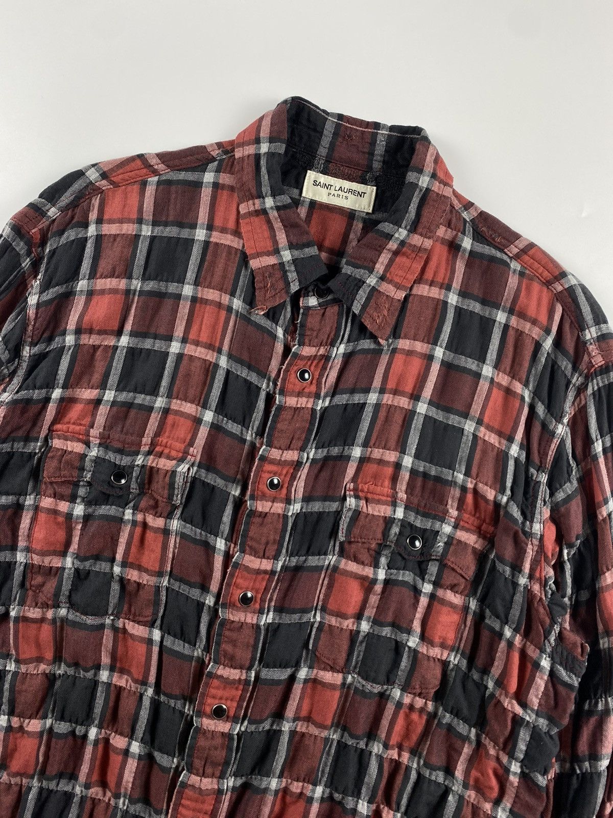 Saint Laurent Paris Saint Laurent S/S’17 Distressed Checked Cotton-blend Flannel Size US S / EU 44-46 / 1 - 2 Thumbnail
