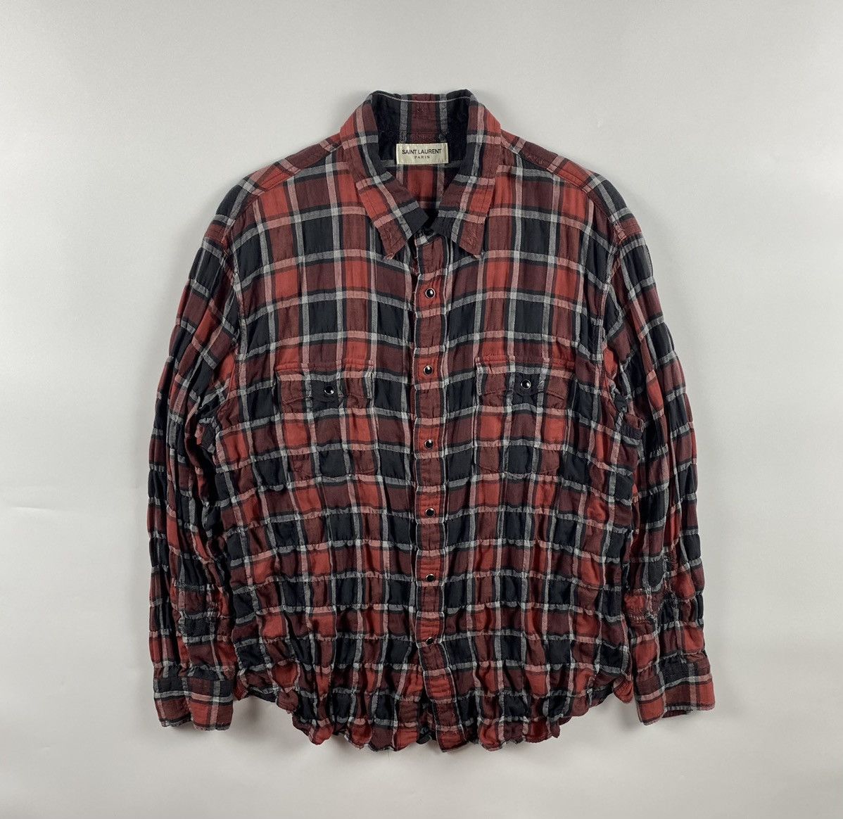 image of Saint Laurent Paris Saint Laurent S/s’17 Distressed Checked Cotton-Blend Flannel, Men's (Size Small