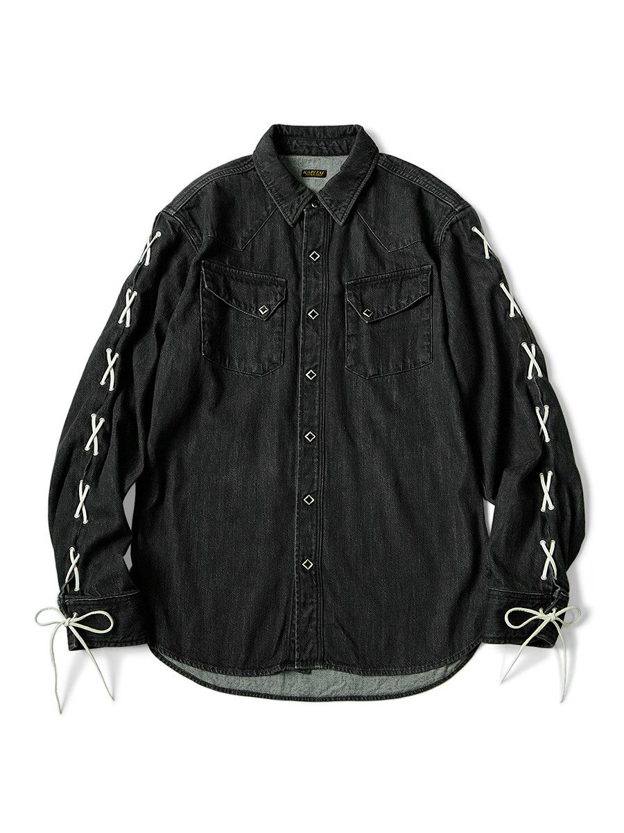 Kapital Kapital 8oz Black Denim Lace Up Western Shirt Size US L / EU 52-54 / 3 - 2 Thumbnail