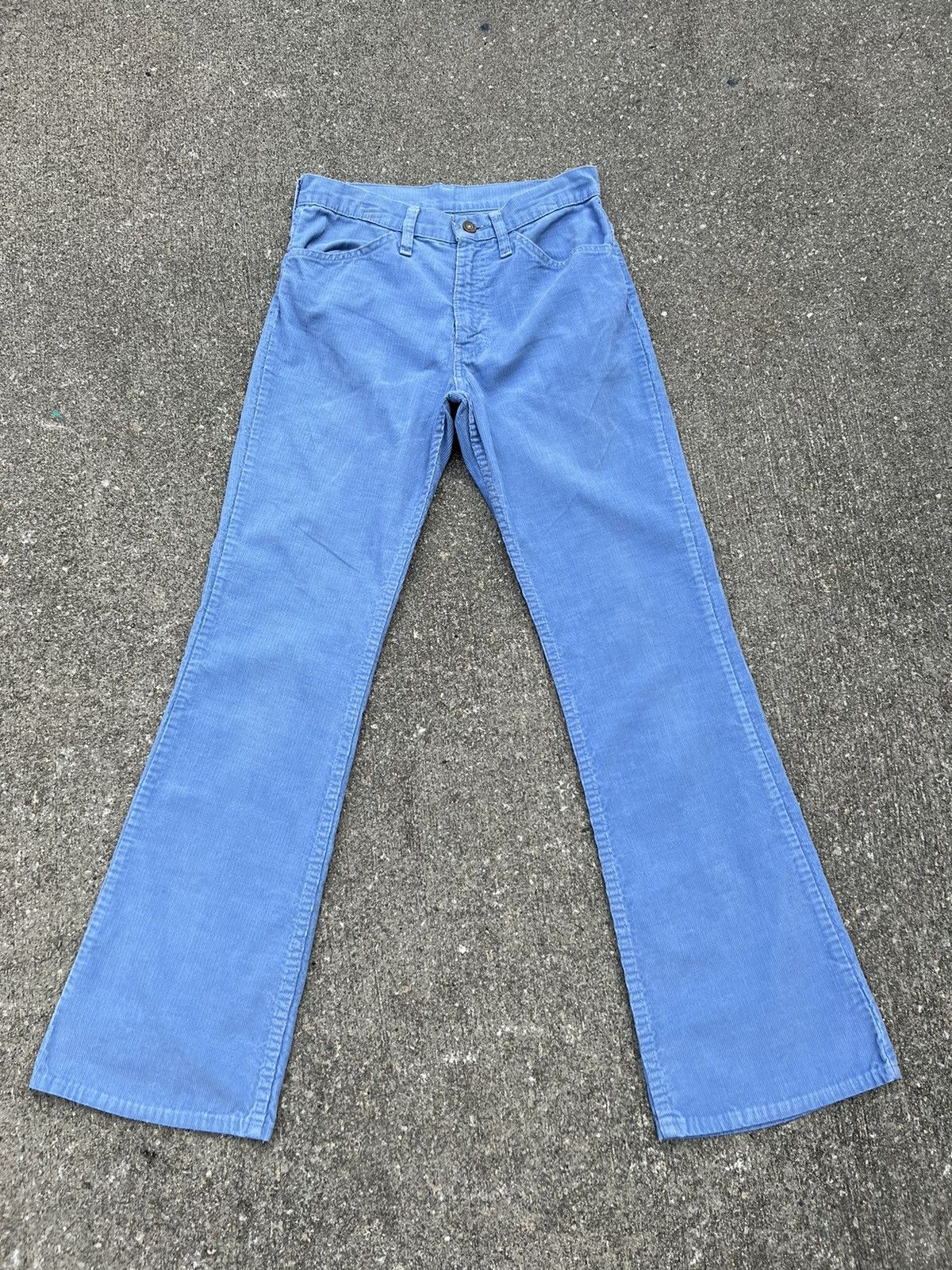 image of Levis x Made In USA VTG 70's Levi’S 646 Talon 42 Fade Light Blue Cord Flare Jeans, Men's (Size 29)