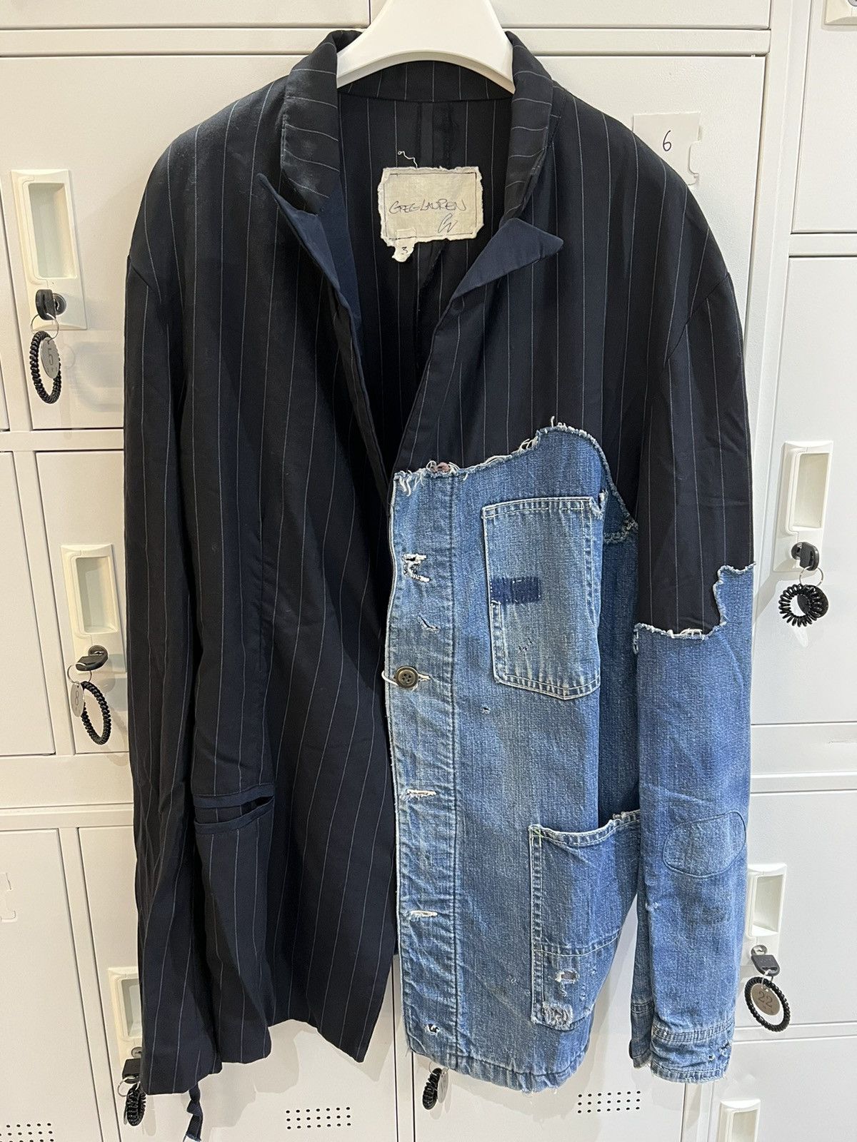 image of Greg Laurent Patched Denim Blazer in Navy, Men's (Size Large)