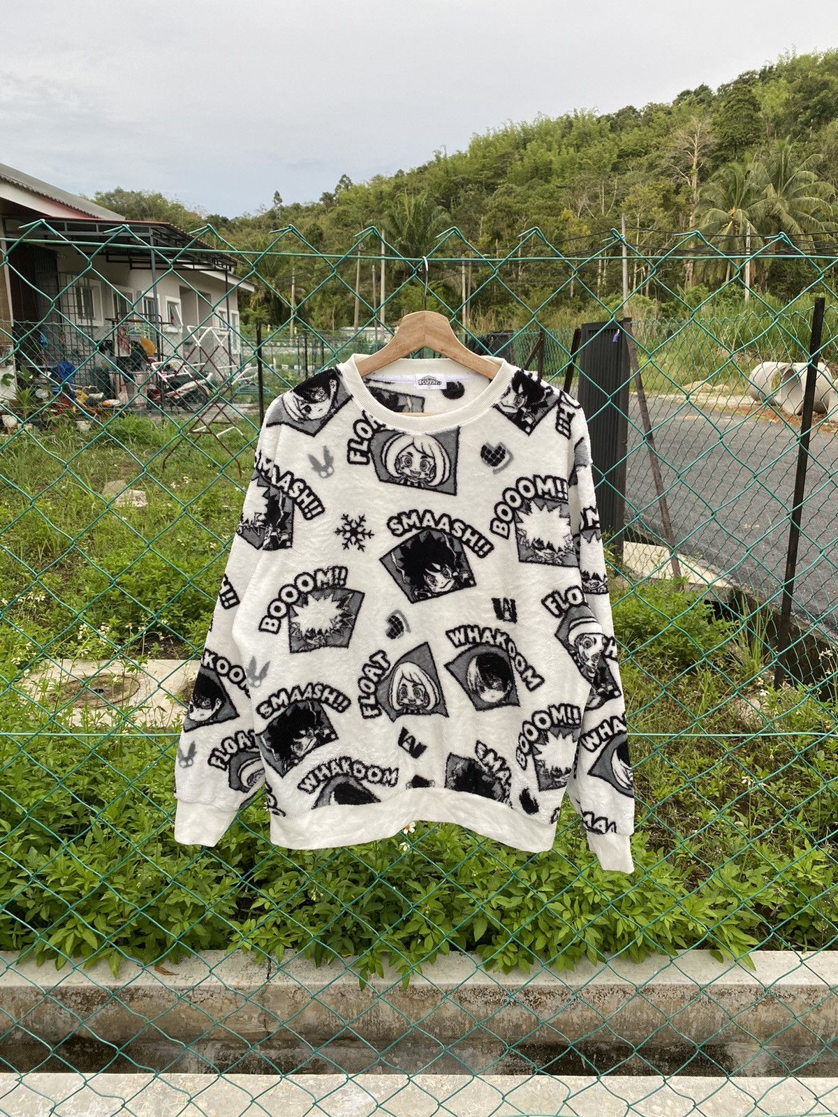 image of Anima x Vintage Anime My Hero Academia Fullprint Crewneck in White Printed, Men's (Size Large)