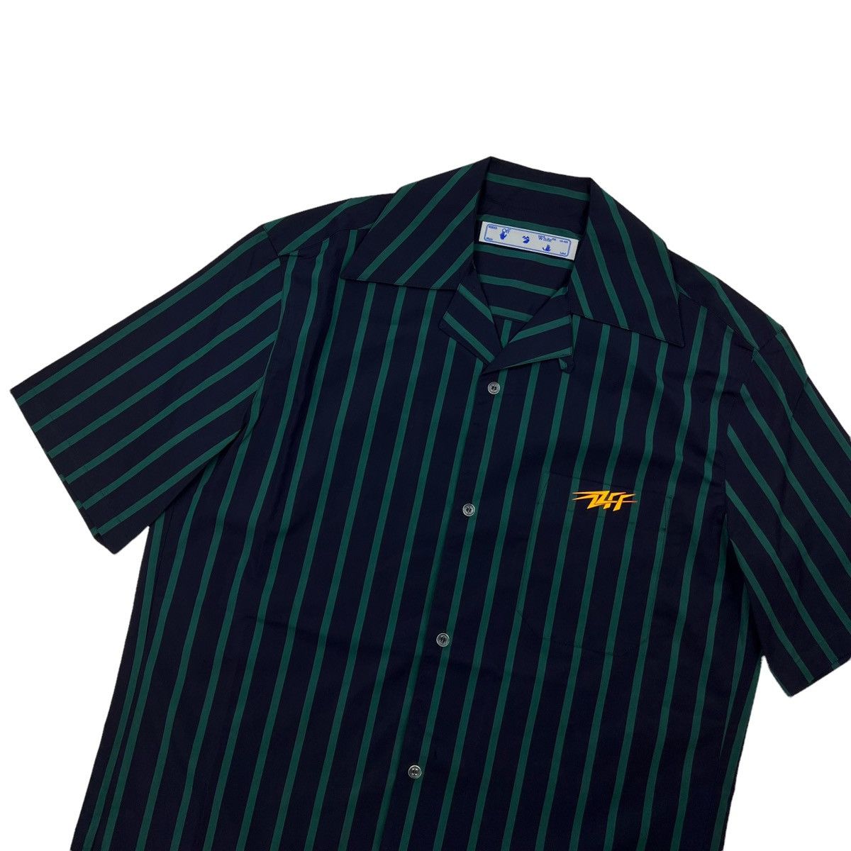 Off-White Off-White Navy & Green Striped Bowling Shirt Size US S / EU 44-46 / 1 - 1 Thumbnail