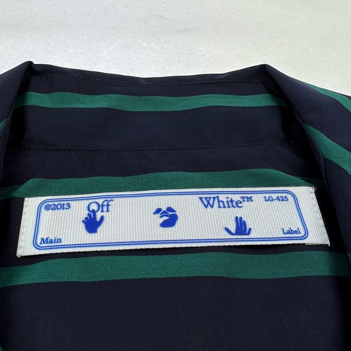 Off-White Off-White Navy & Green Striped Bowling Shirt Size US S / EU 44-46 / 1 - 3 Thumbnail