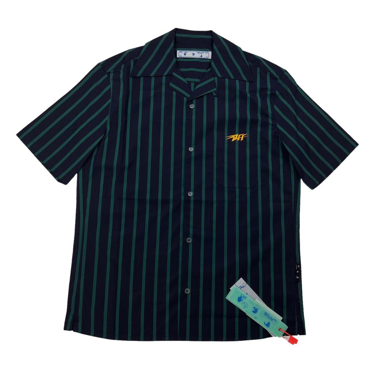 Off-White Off-White Navy & Green Striped Bowling Shirt Size US S / EU 44-46 / 1 - 2 Thumbnail