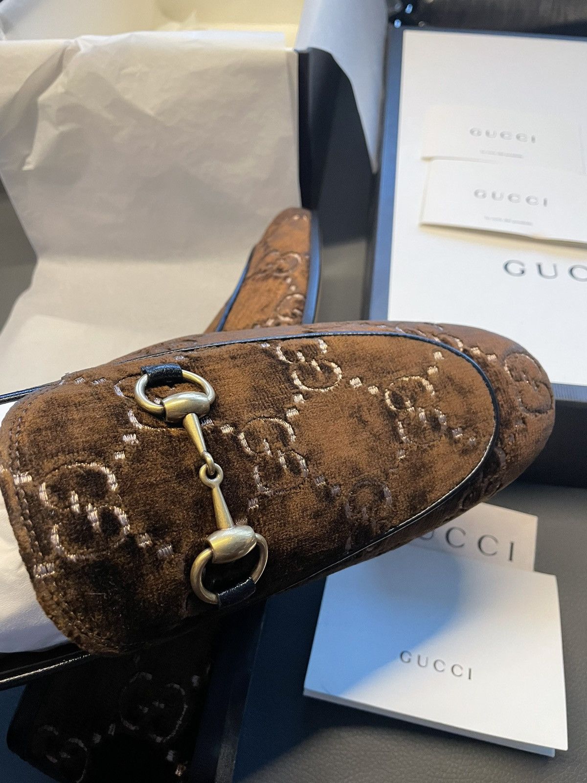 Gucci Rare New Super Runway Velvet GG Logo Horsebit Leather Loafer Size US 9.5 / EU 42-43 - 16 Thumbnail