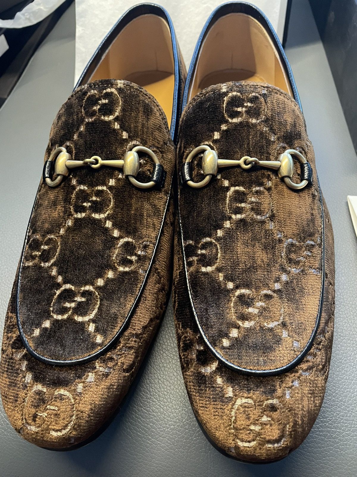 Gucci Rare New Super Runway Velvet GG Logo Horsebit Leather Loafer Size US 9.5 / EU 42-43 - 10 Thumbnail