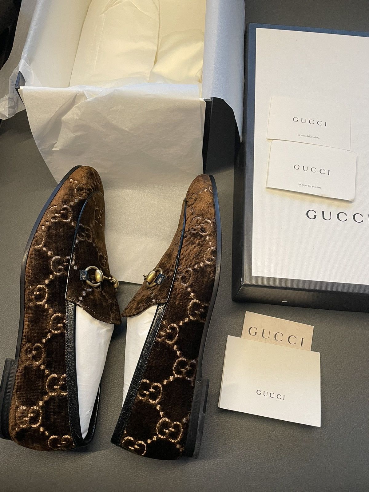 Gucci Rare New Super Runway Velvet GG Logo Horsebit Leather Loafer Size US 9.5 / EU 42-43 - 5 Thumbnail