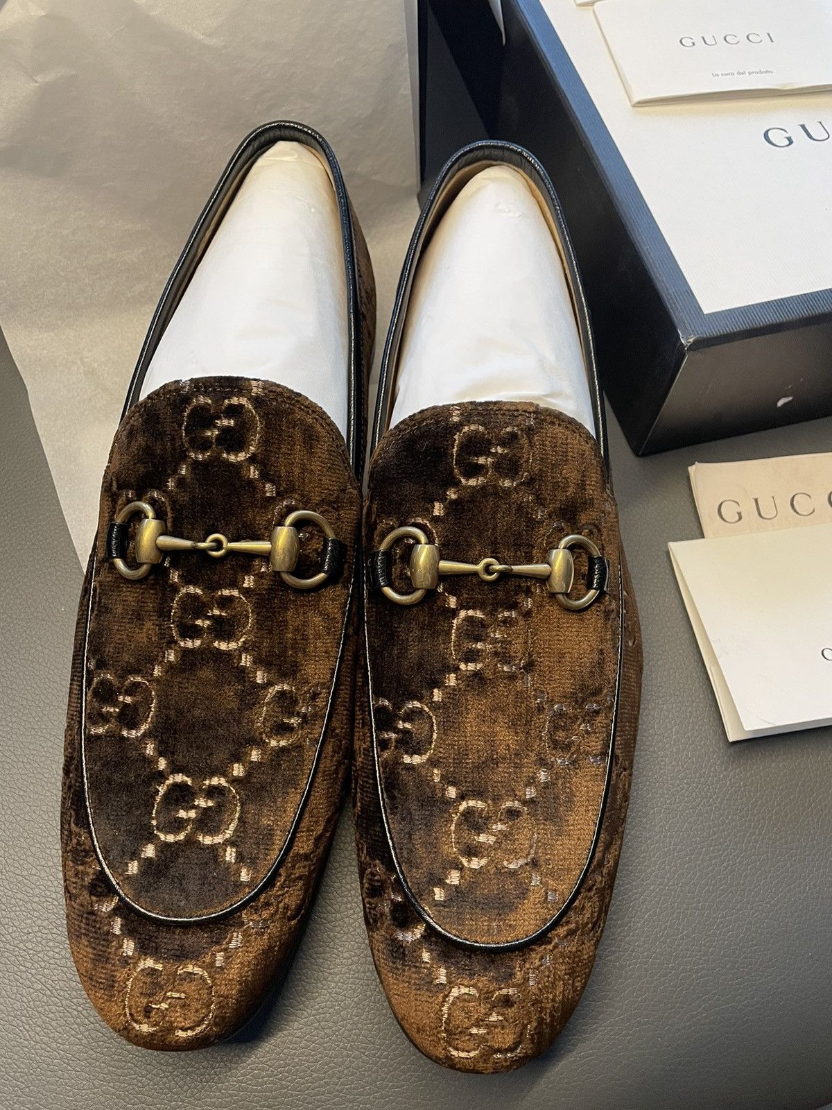 Gucci Rare New Super Runway Velvet GG Logo Horsebit Leather Loafer Size US 9.5 / EU 42-43 - 2 Thumbnail