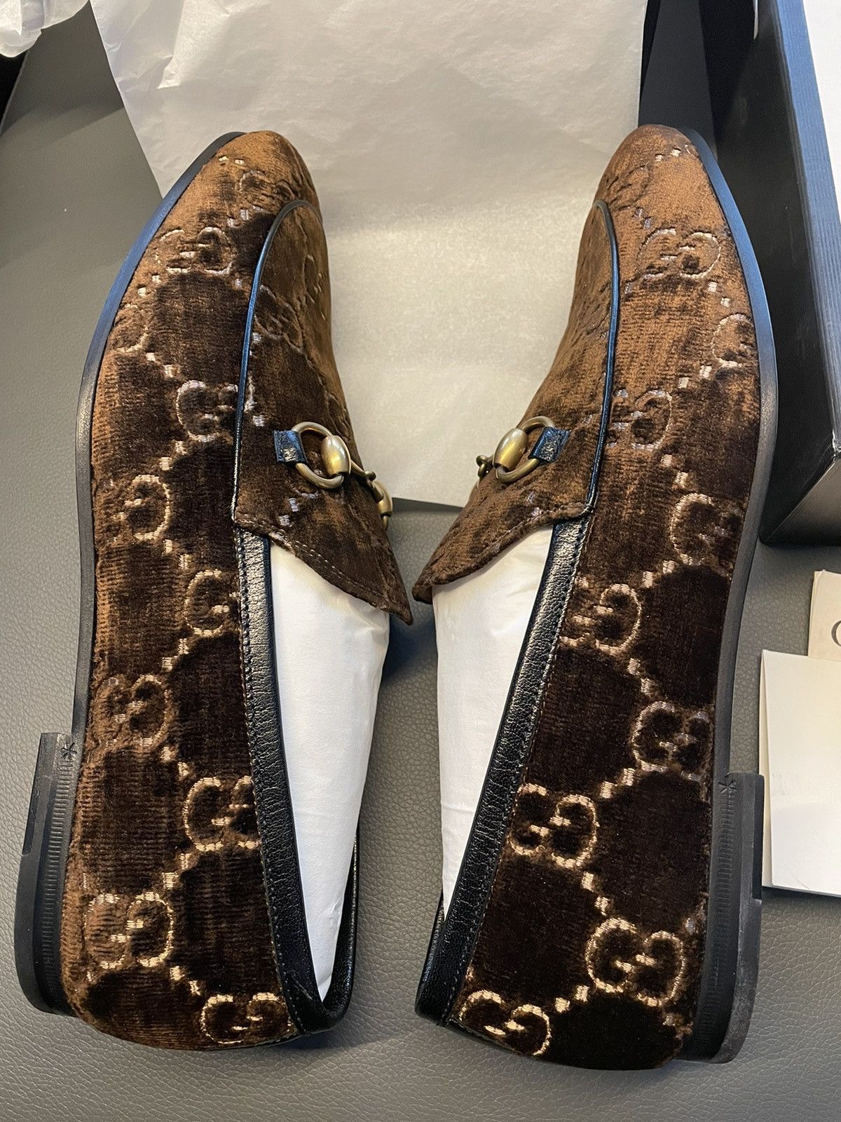 Gucci Rare New Super Runway Velvet GG Logo Horsebit Leather Loafer Size US 9.5 / EU 42-43 - 3 Thumbnail