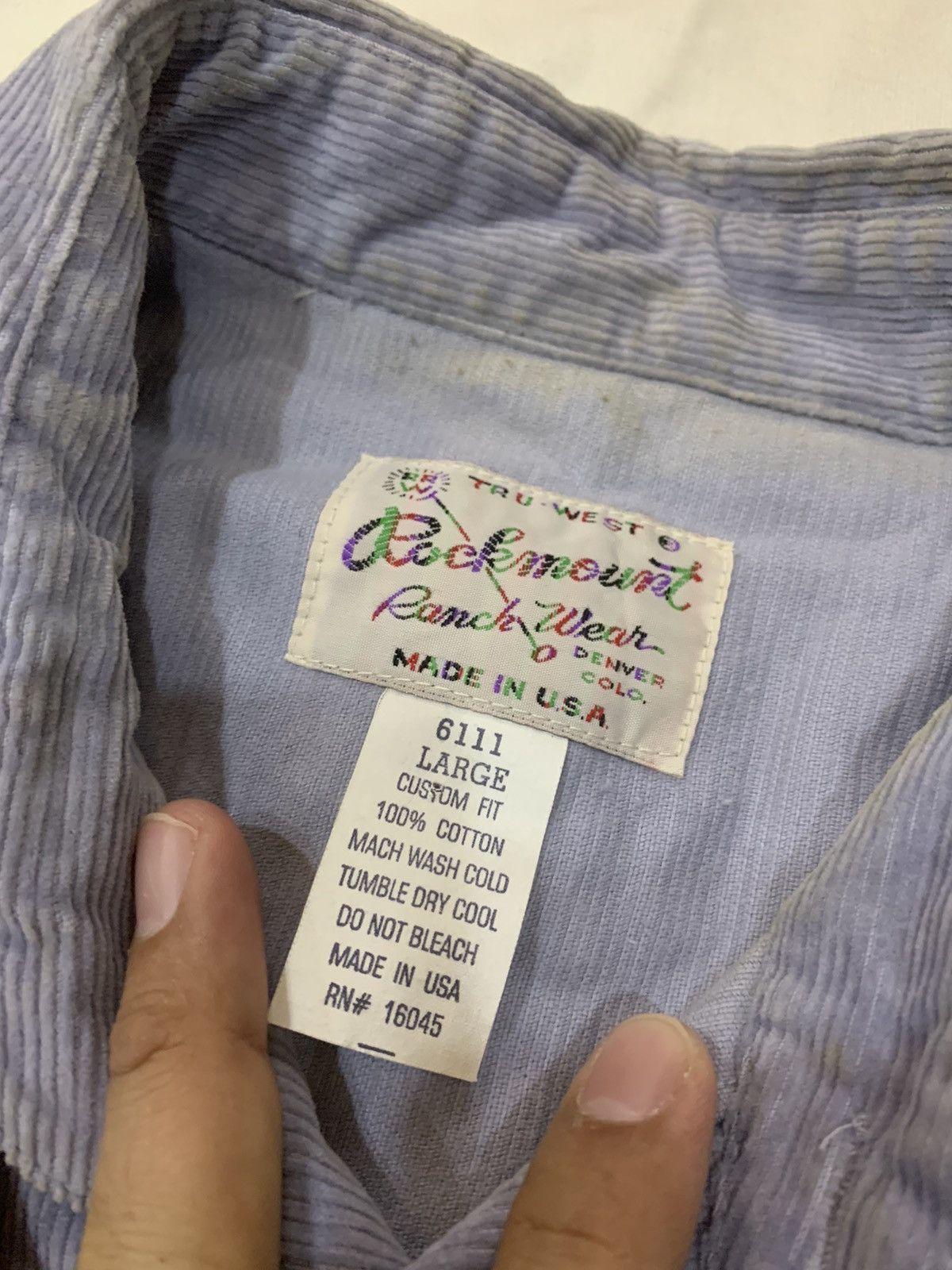 Rockmount Ranch Wear × Vintage ROCKMOUNT RANCH WEAR TRU WEST CORDUROY STONE BUTTON SHIRT Size US L / EU 52-54 / 3 - 8 Thumbnail