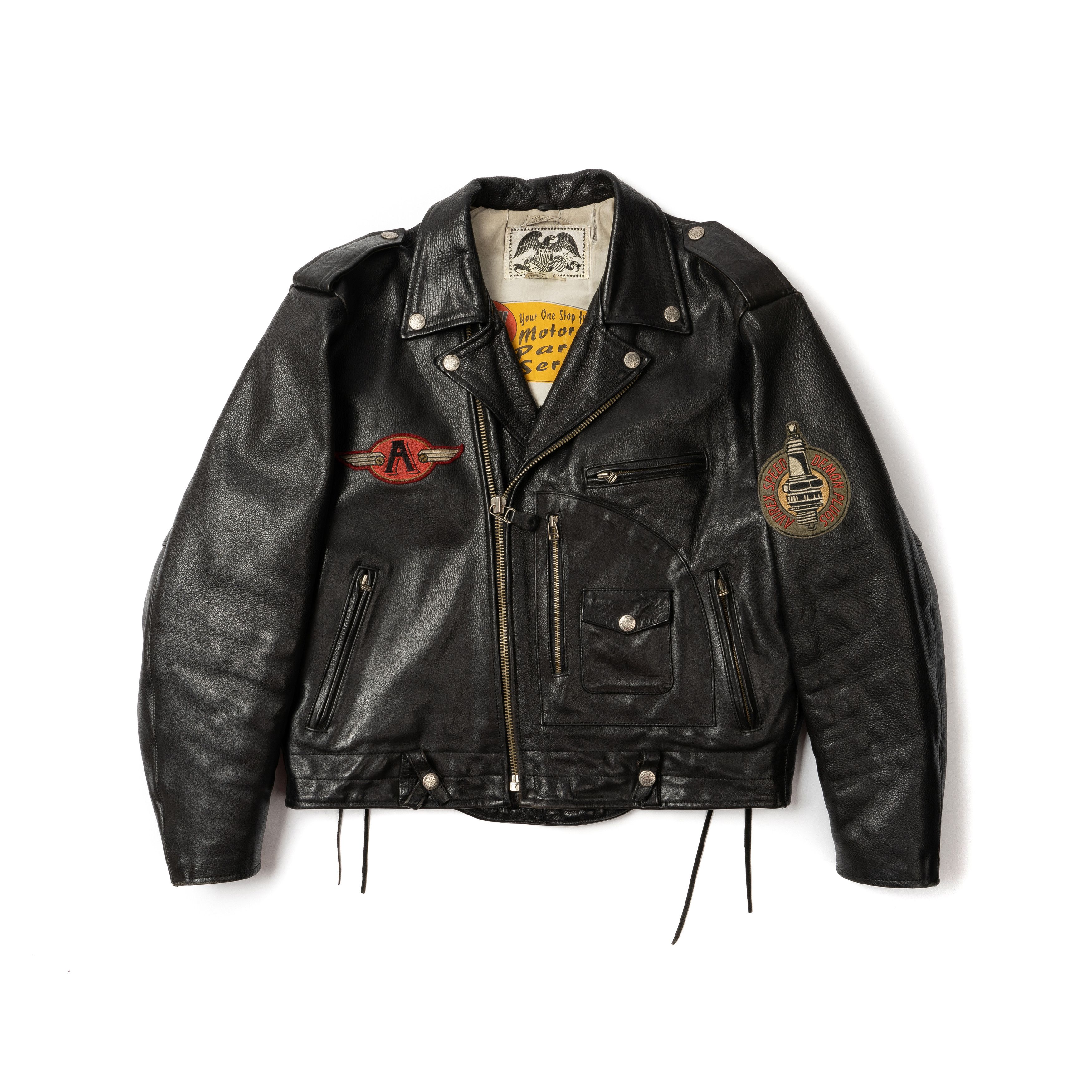 image of Avirex Slow Curves Ahead Vintage Leather Biker Jacket in Black, Men's (Size 2XL)