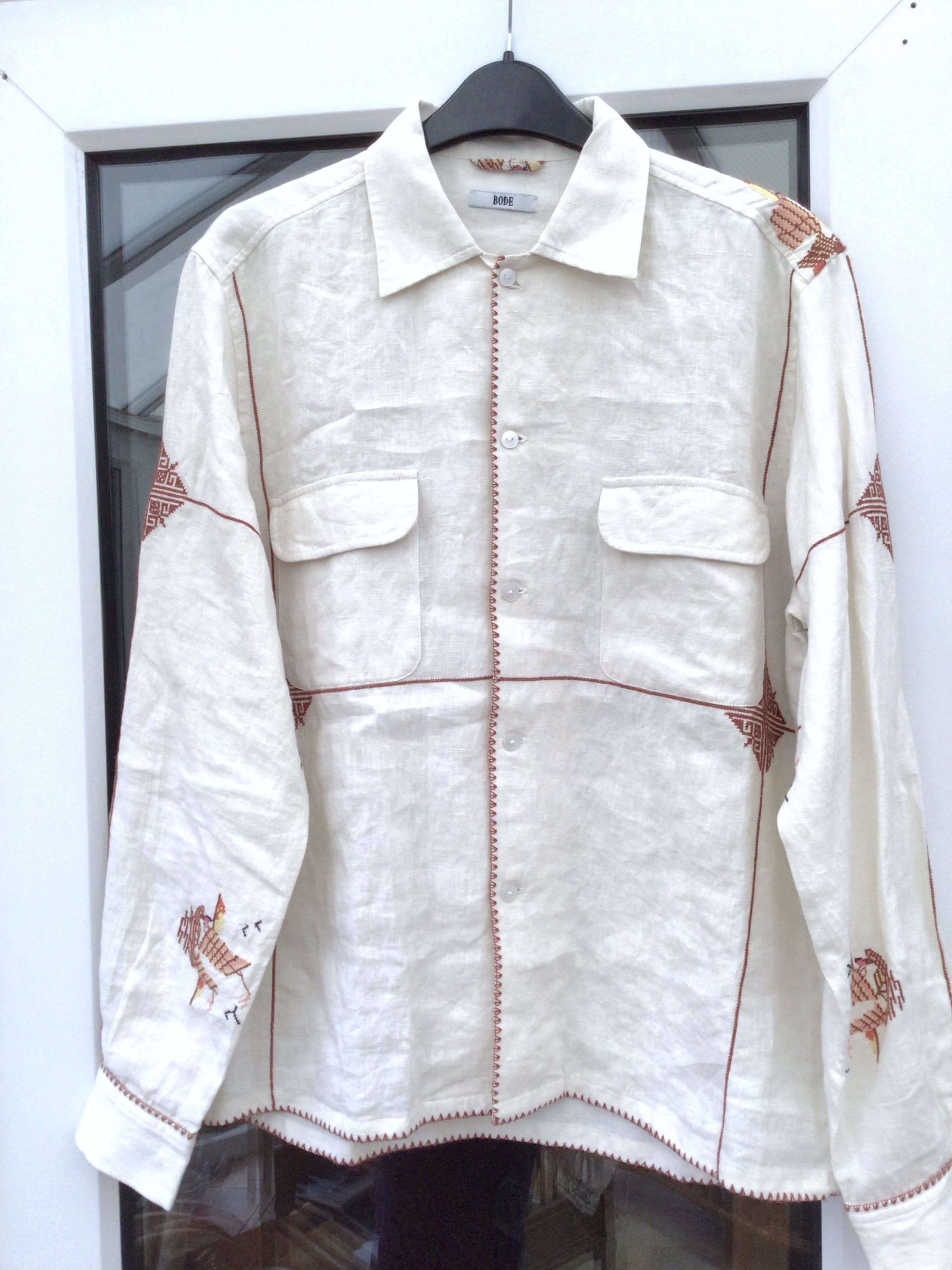 image of Bode Boats Embroidered Linen/cotton Shirt - S/m in White, Men's (Size Small)