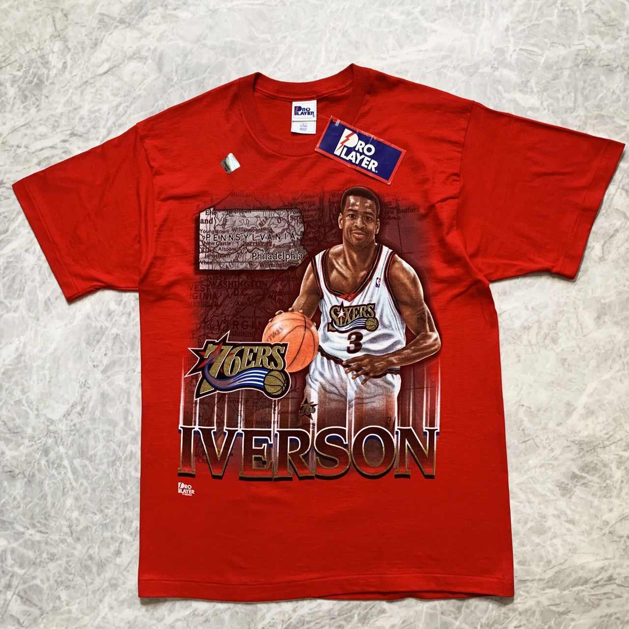 Image of Ds VTG 90's Nba Allen Iverson 76Ers Pro Player T-Shirt in Red, Men's (Size Large)