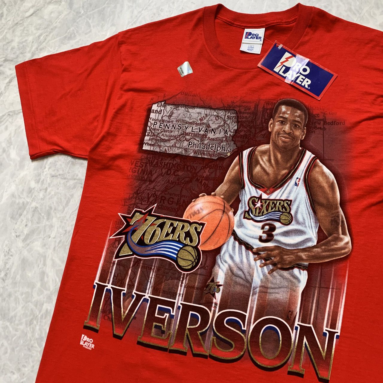 DS VTG 90s NBA ALLEN IVERSON 76ERS PRO PLAYER T-SHIRT