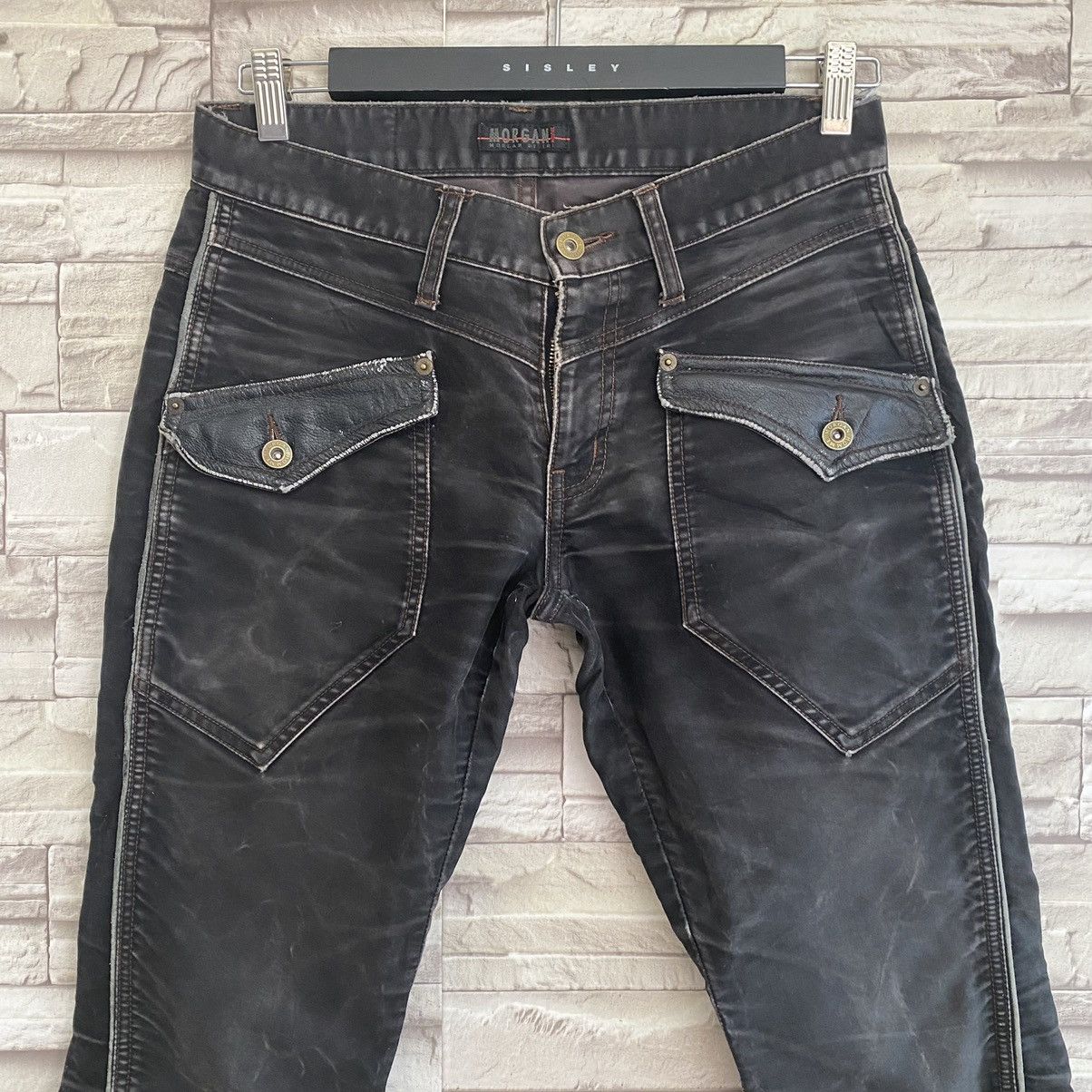 Japanese Brand Japanese Morgan Homme Moleskin Leather Flares Pants Size US 30 / EU 46 - 4 Thumbnail