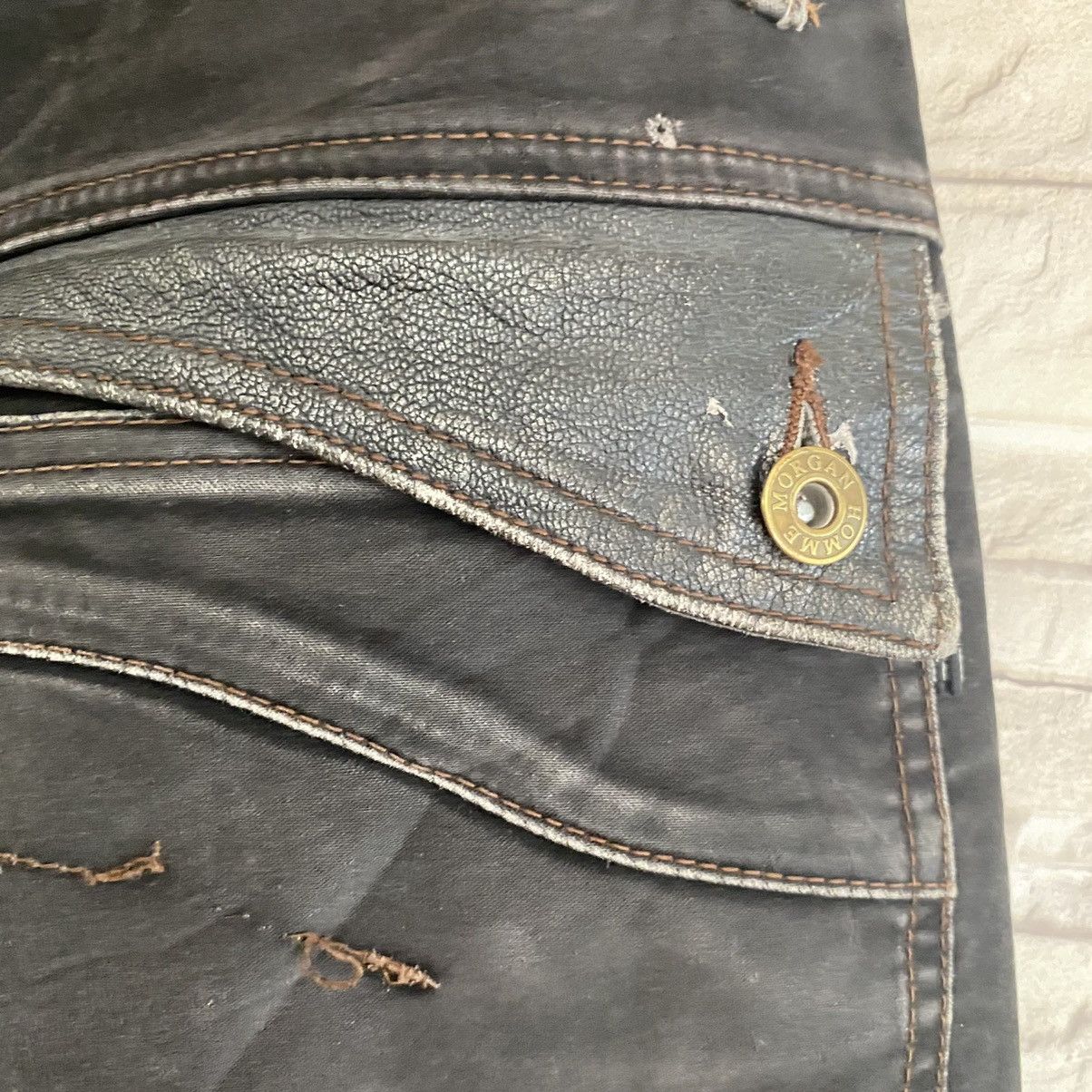 Japanese Brand Japanese Morgan Homme Moleskin Leather Flares Pants Size US 30 / EU 46 - 16 Thumbnail