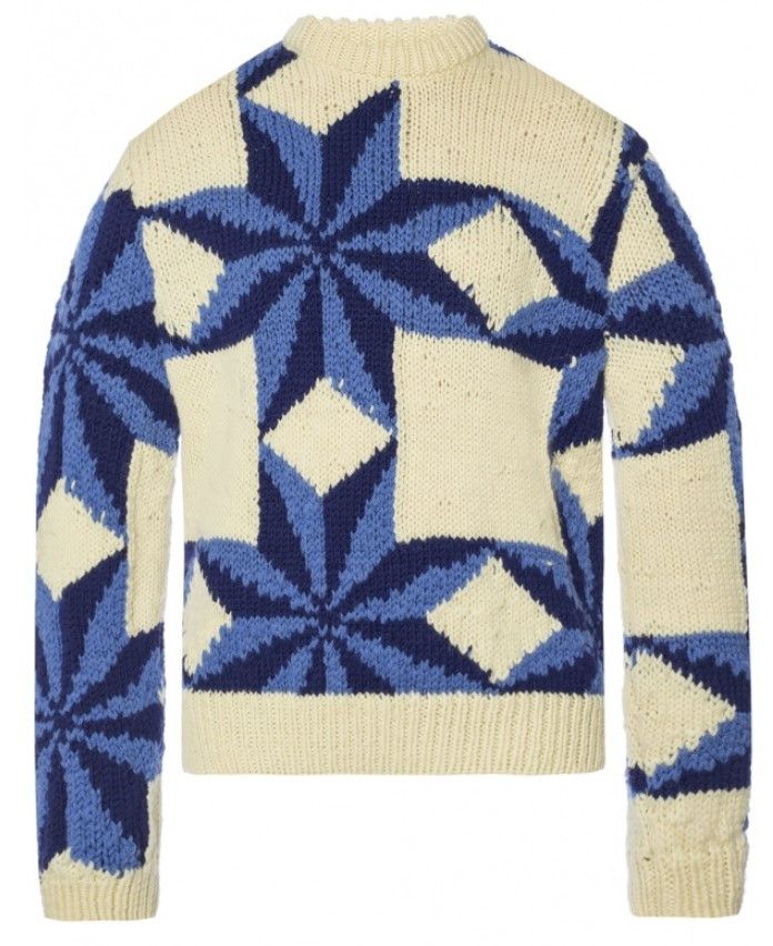 Raf Simons Blue Star Distressed Blue and Yellow Wool Sweater Size US S / EU 44-46 / 1 - 2 Thumbnail
