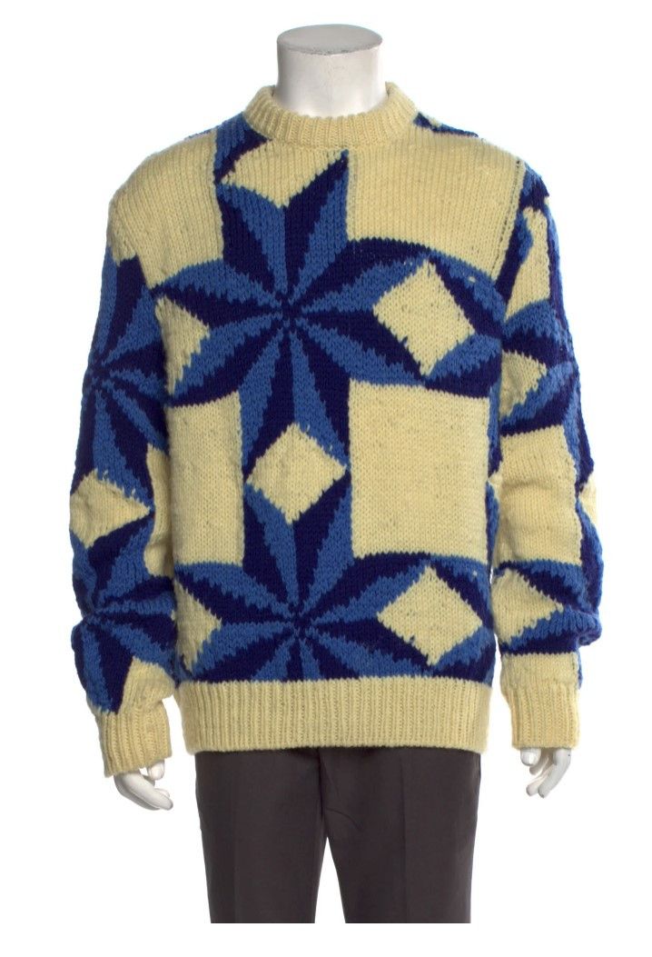 Raf Simons Blue Star Distressed Blue and Yellow Wool Sweater Size US S / EU 44-46 / 1 - 3 Thumbnail