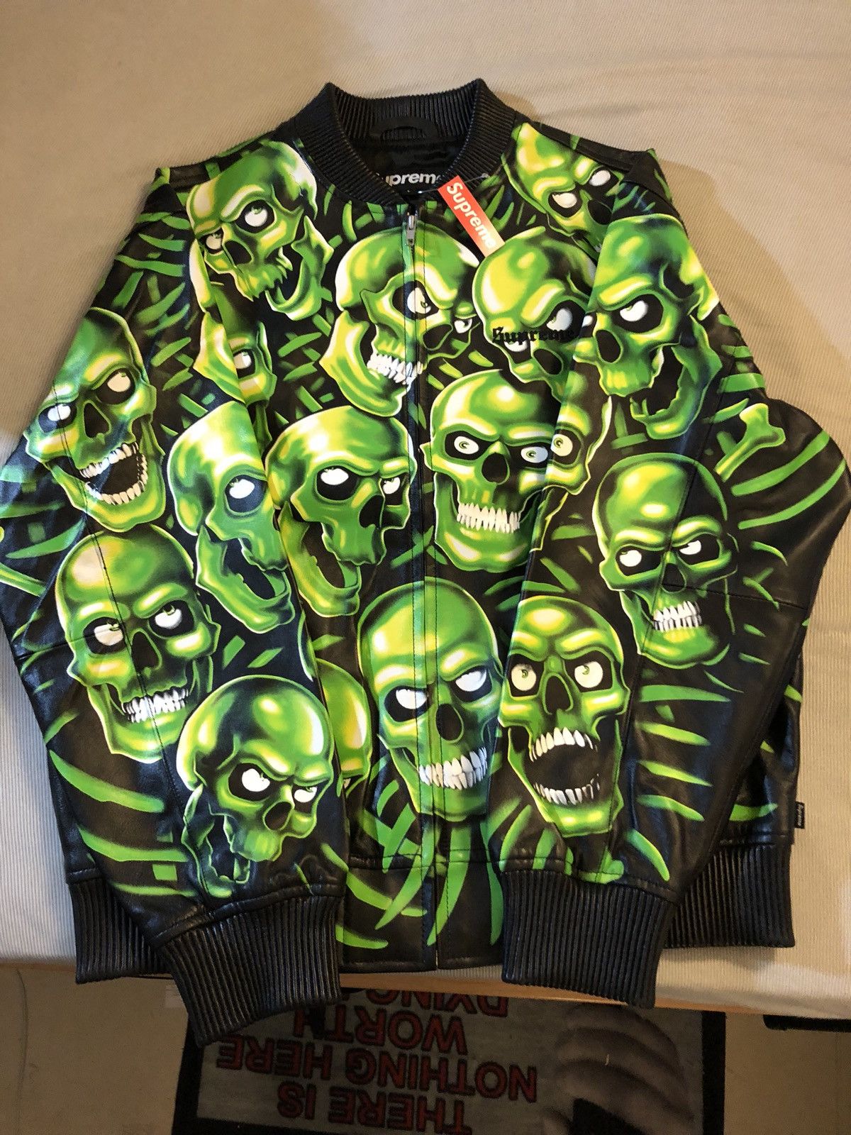 Supreme Skull Pile Leather Bomber Jacket Green Spring/Summer 2018